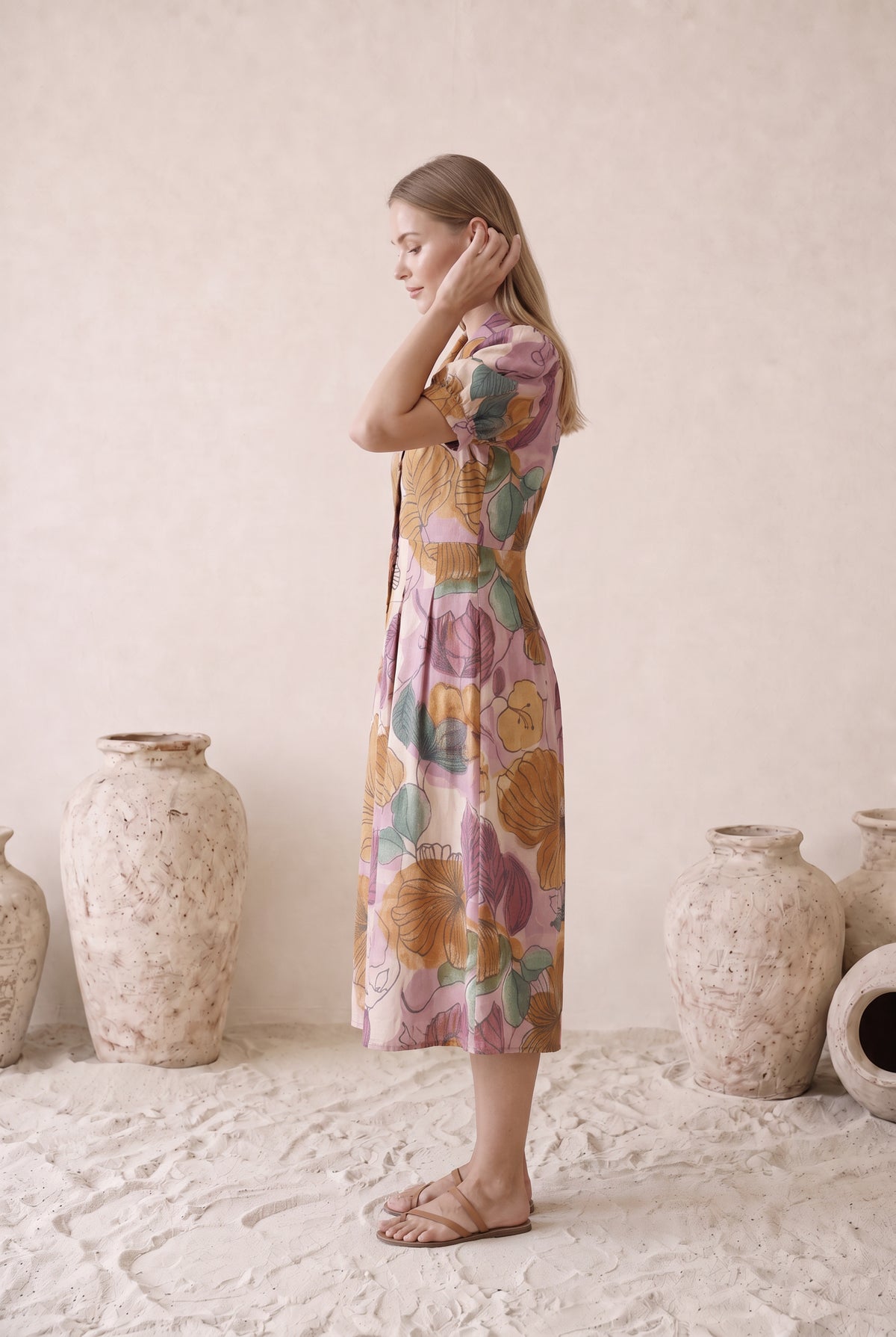 Botanical Bloom Multicloured Cotton Midi Dress