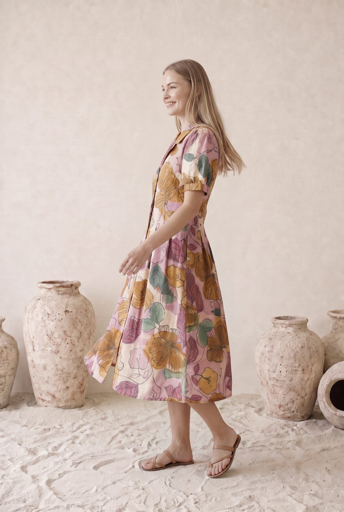 Botanical Bloom Multicloured Cotton Midi Dress