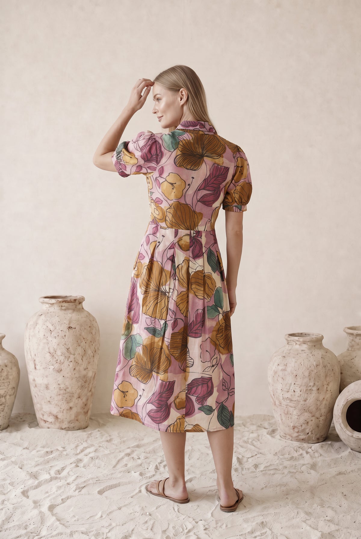 Botanical Bloom Multicloured Cotton Midi Dress