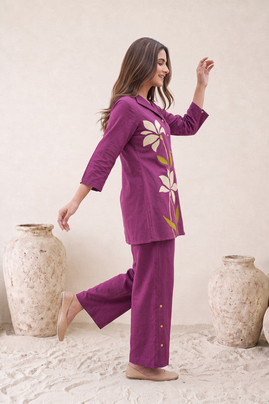 Purple Bloom Cotton Flex Co-Ord Set