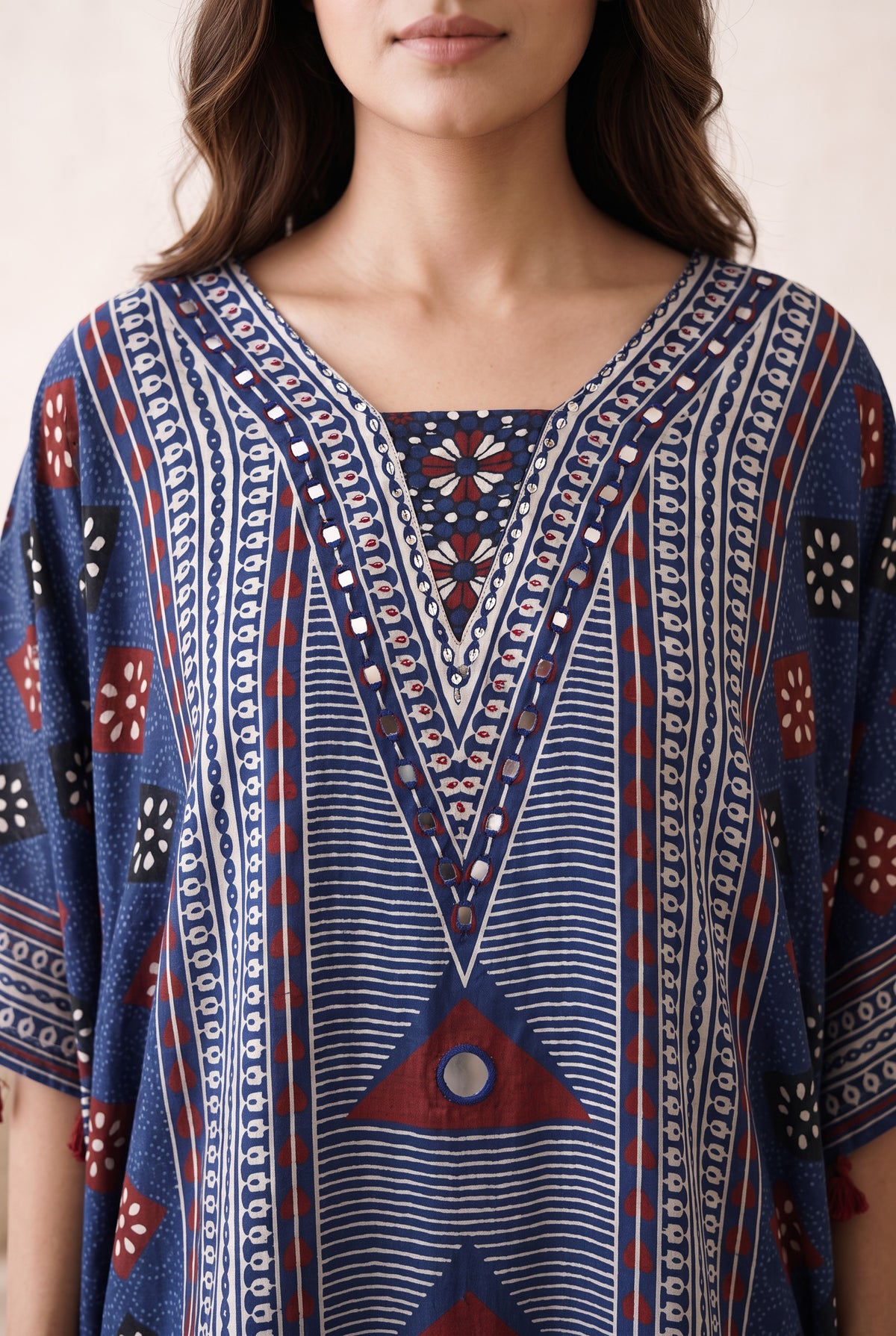 Vanya Blue Multicolour Floral Printed Muslin Kaftan Set
