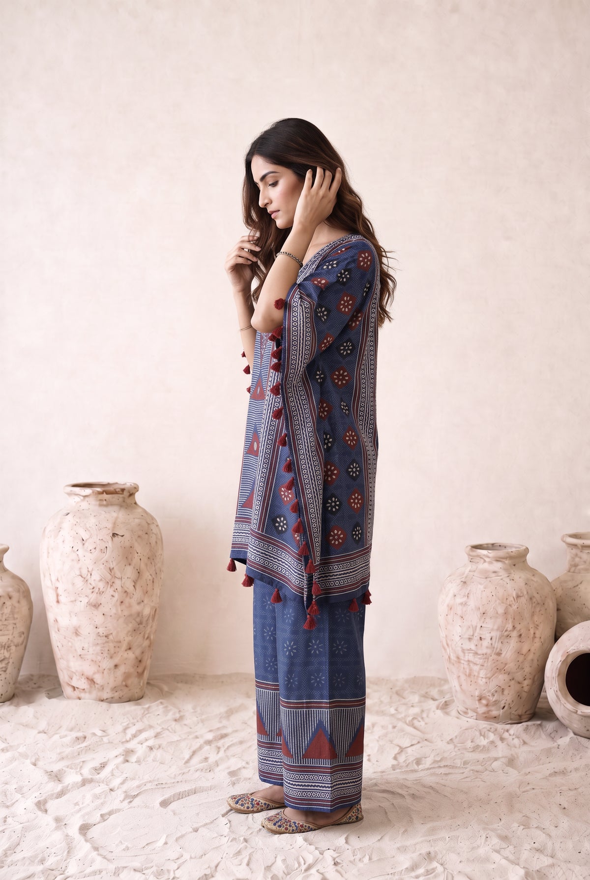 Vanya Blue Multicolour Floral Printed Muslin Kaftan Set