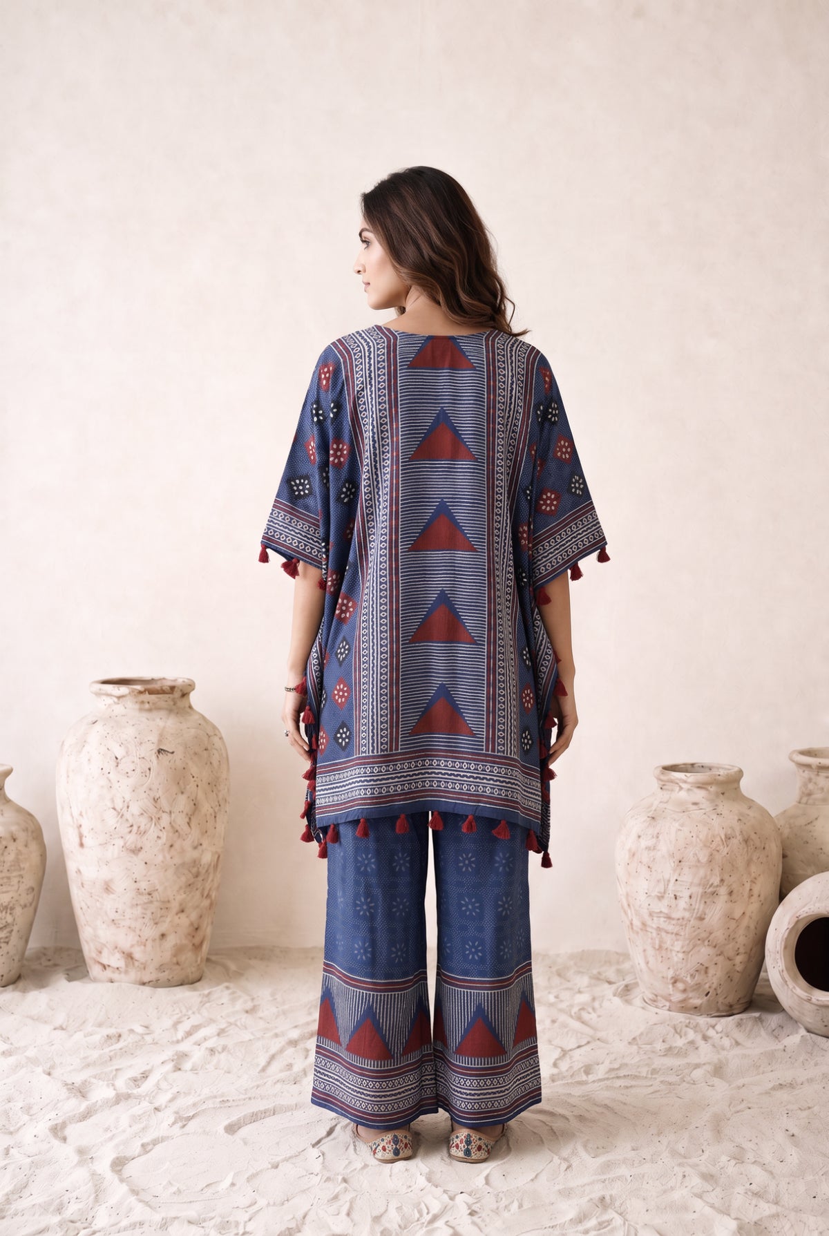 Vanya Blue Multicolour Floral Printed Muslin Kaftan Set