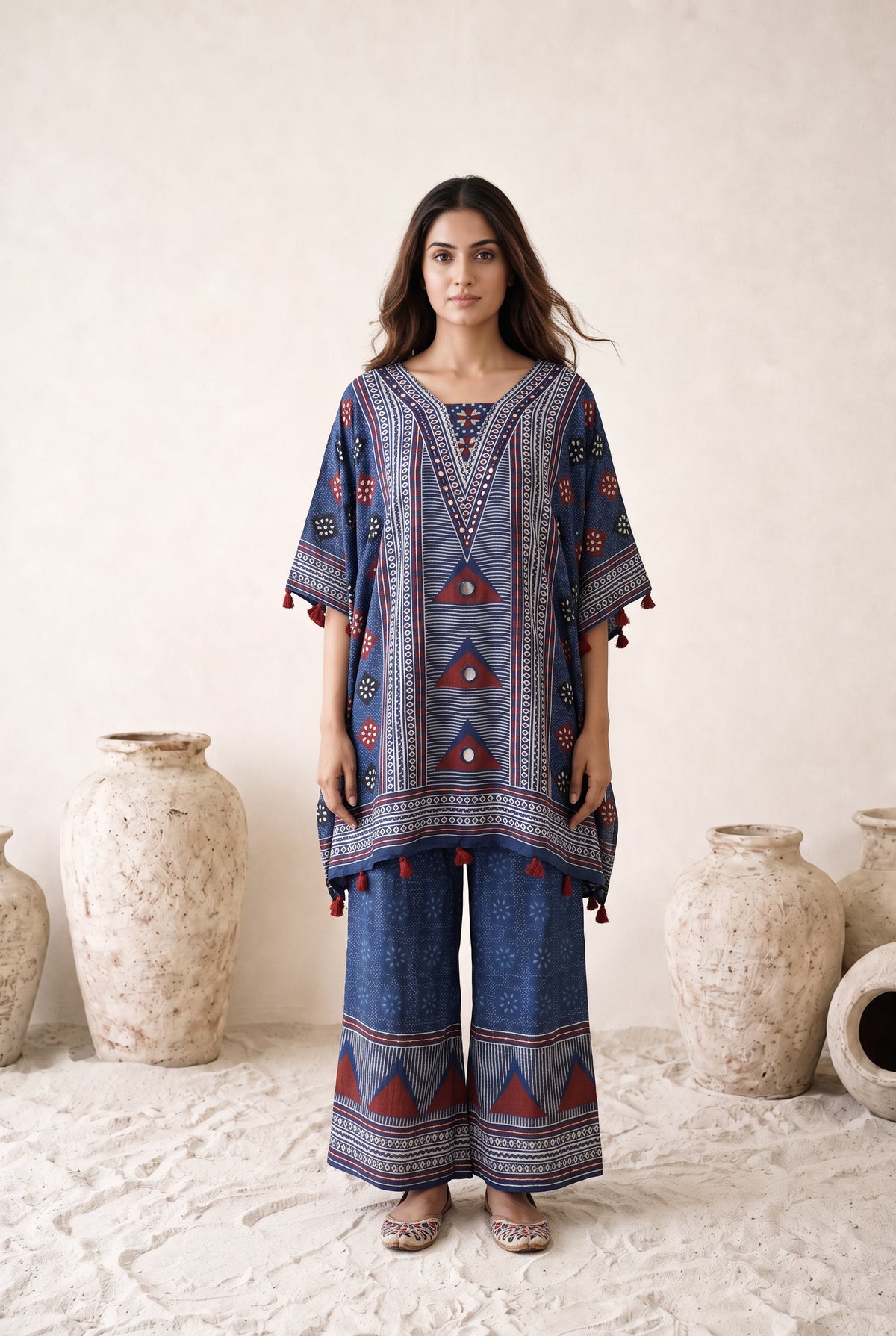 Vanya Blue Multicolour Floral Printed Muslin Kaftan Set