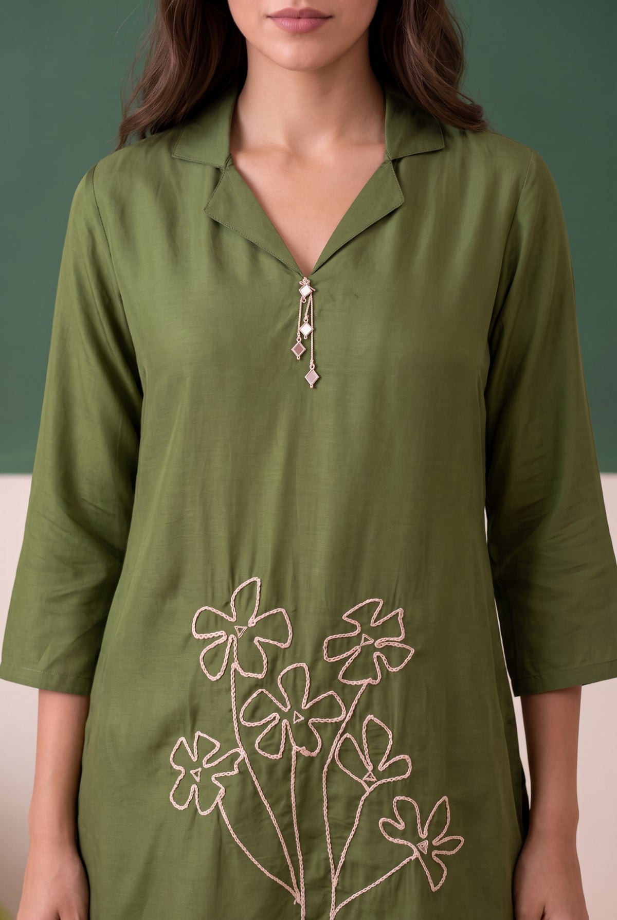 Green Artistic Floral Embroidered Muslin Co-ord Set