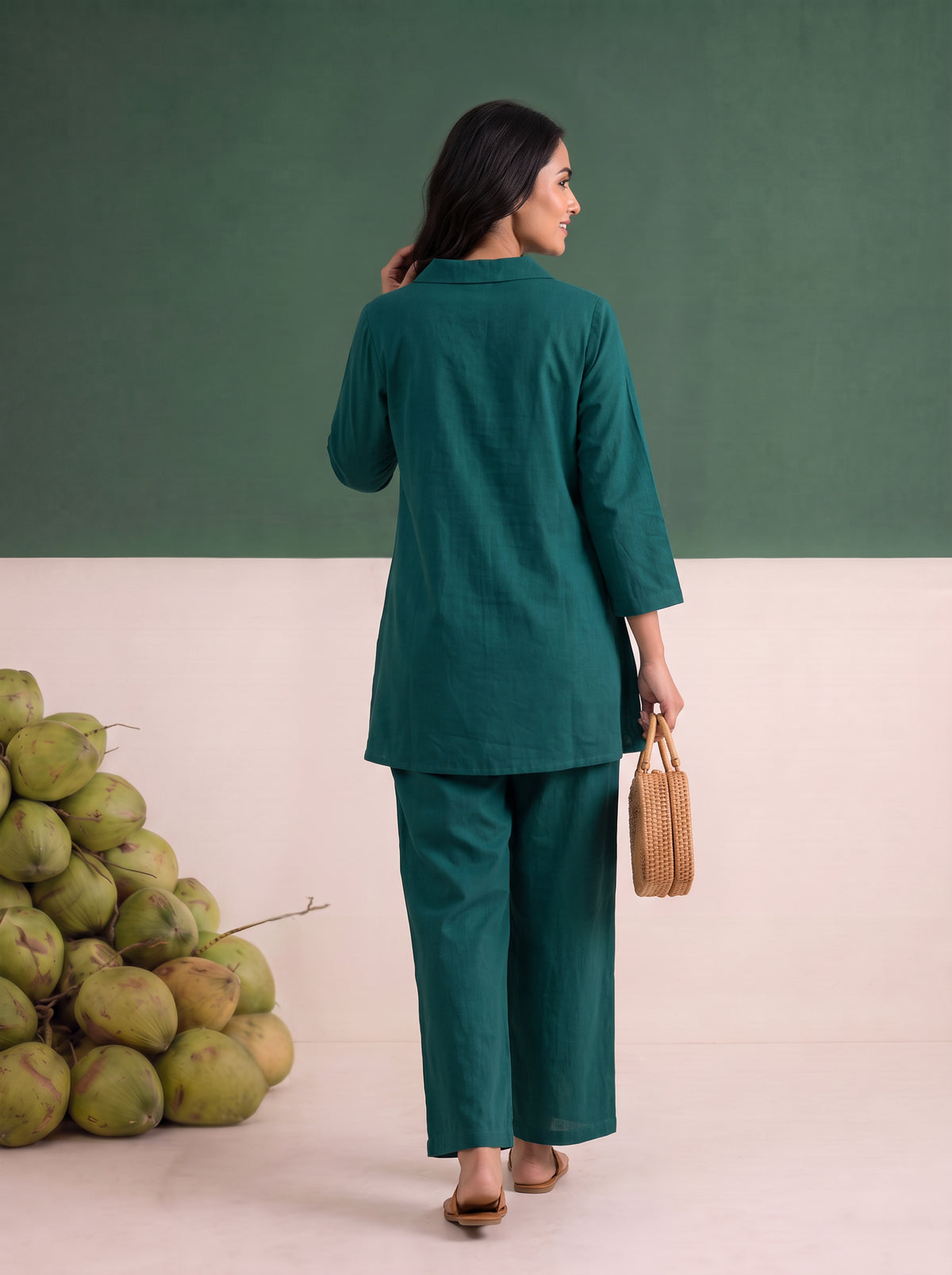 Teal Statement Applique Flower Cotton Flex Co-ord Set