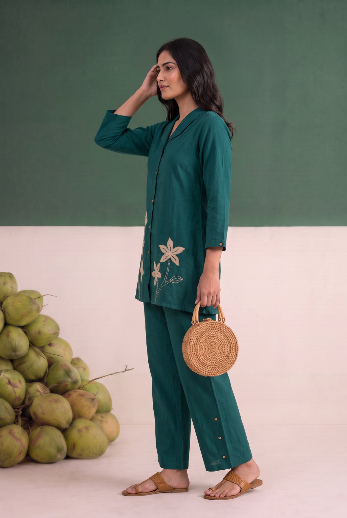Teal Statement Applique Flower Cotton Flex Co-ord Set