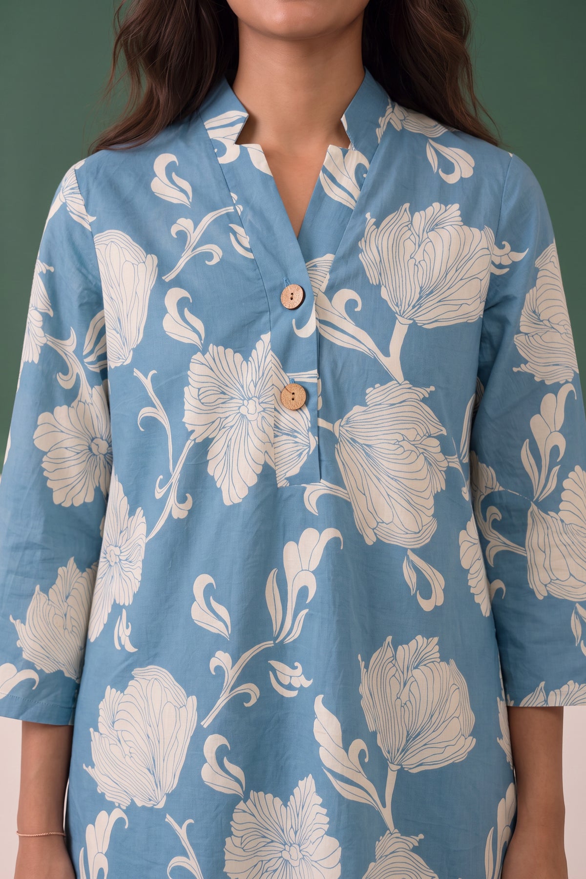 Sky Blue Statement Floral Printed Cotton Co-ord Set