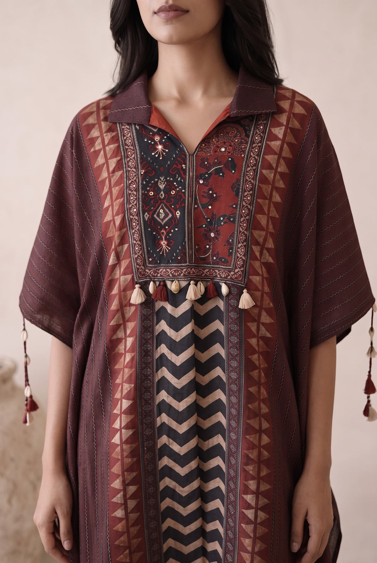 Ruhani Maroon Floral Printed Muslin Kaftan Set