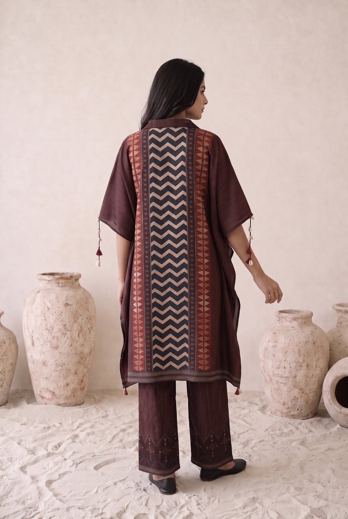 Ruhani Maroon Floral Printed Muslin Kaftan Set