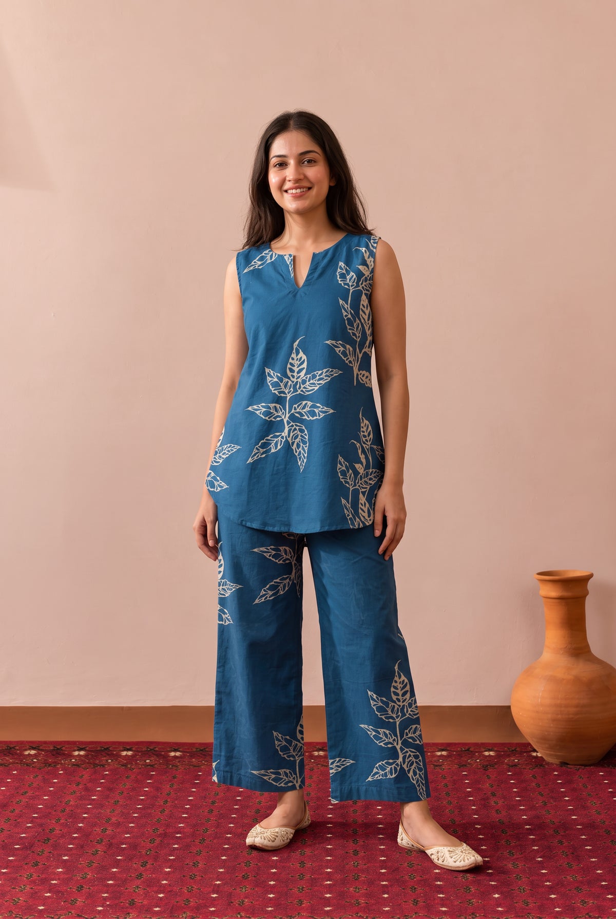 Blue Foliage Printed Cotton Co-ord Set