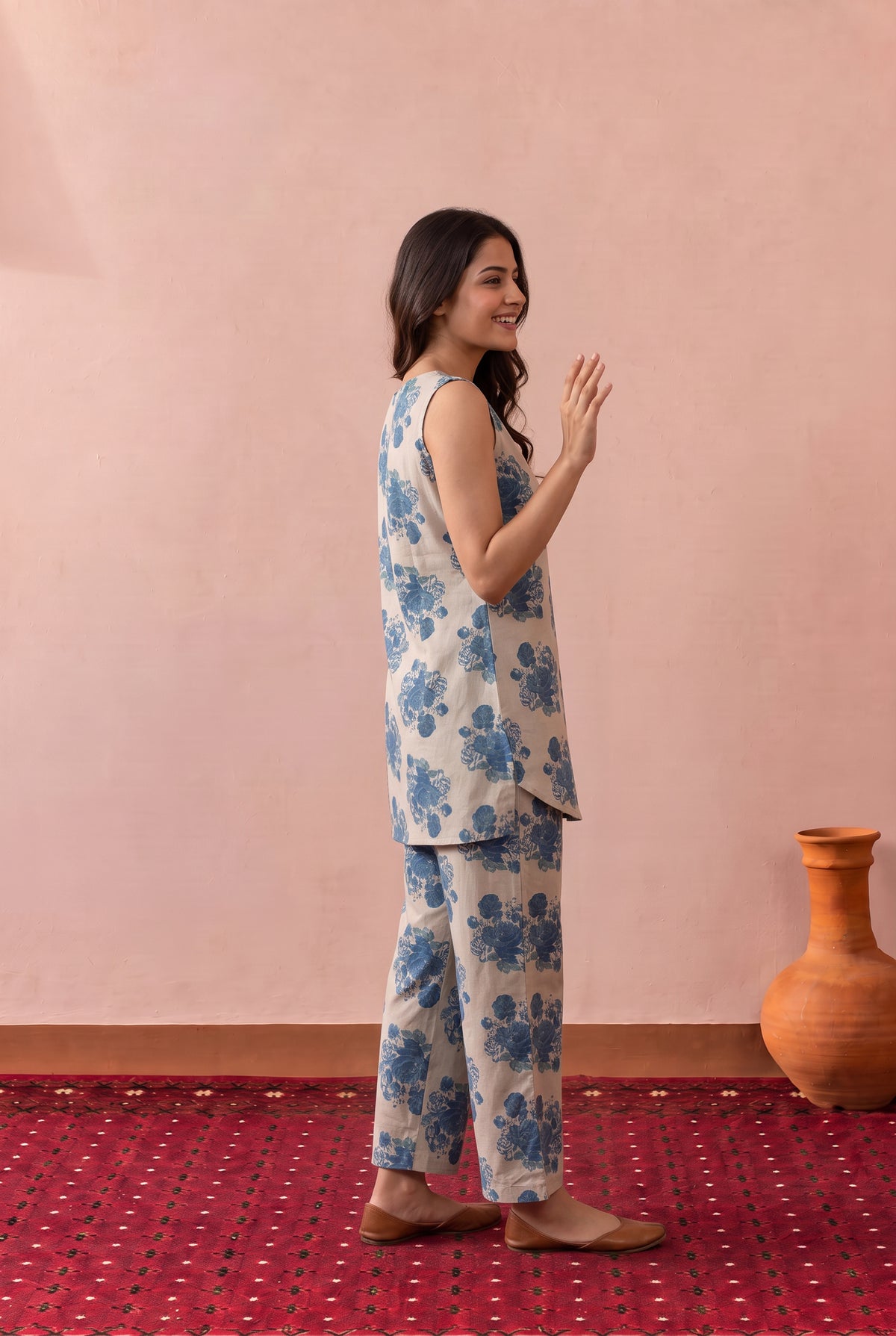 Blue Rose Bouquet Printed Cotton Co-ord Set
