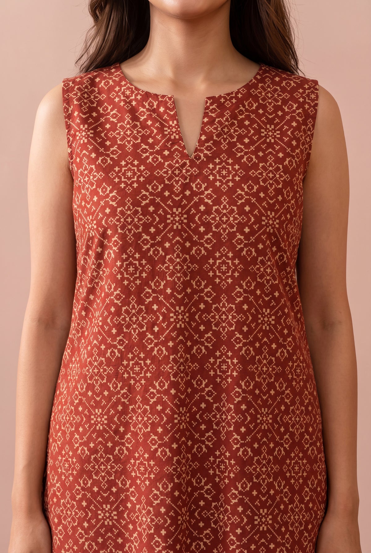 Rust Traditional Geometric Printed Cotton Co-ord Set