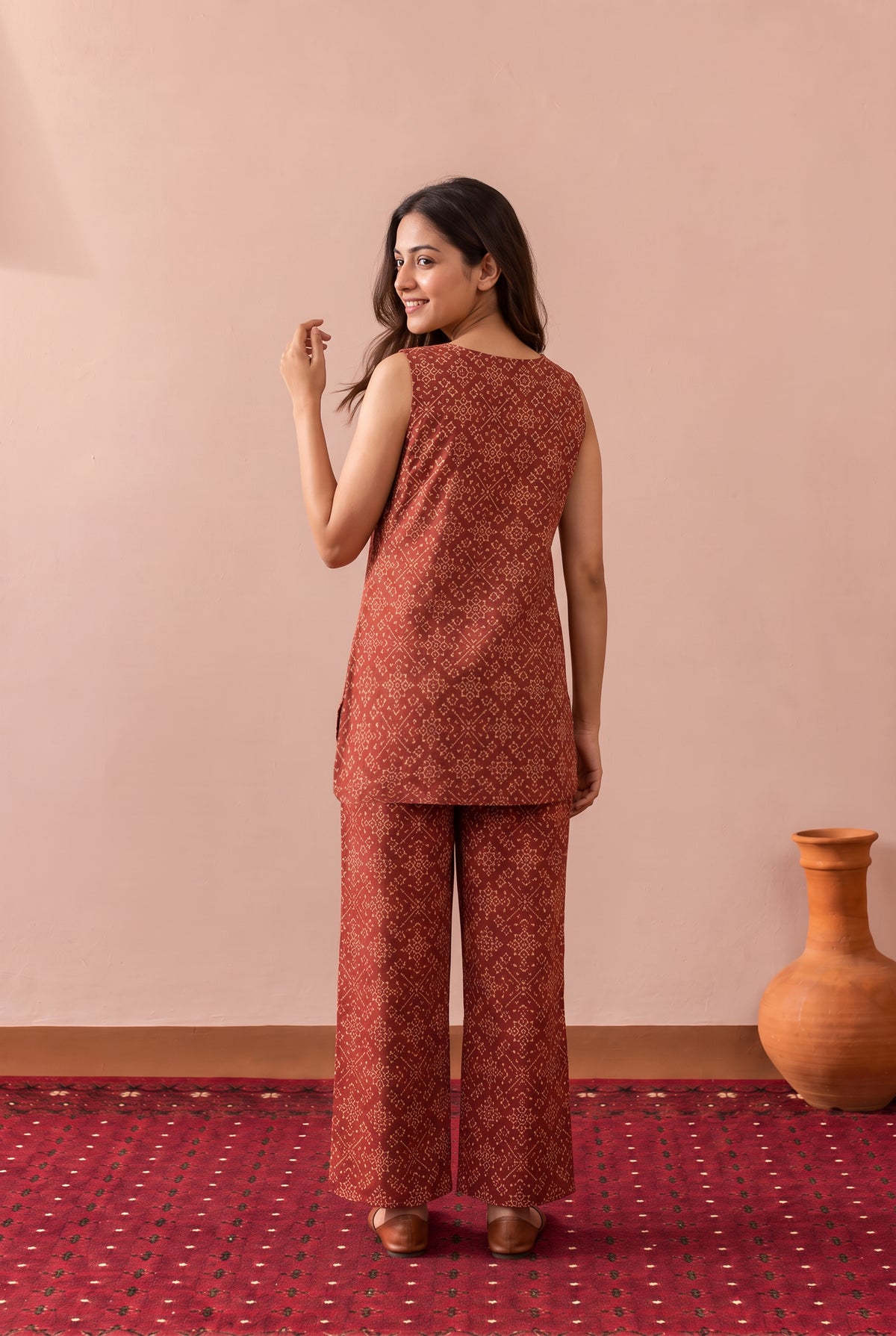 Rust Traditional Geometric Printed Cotton Co-ord Set