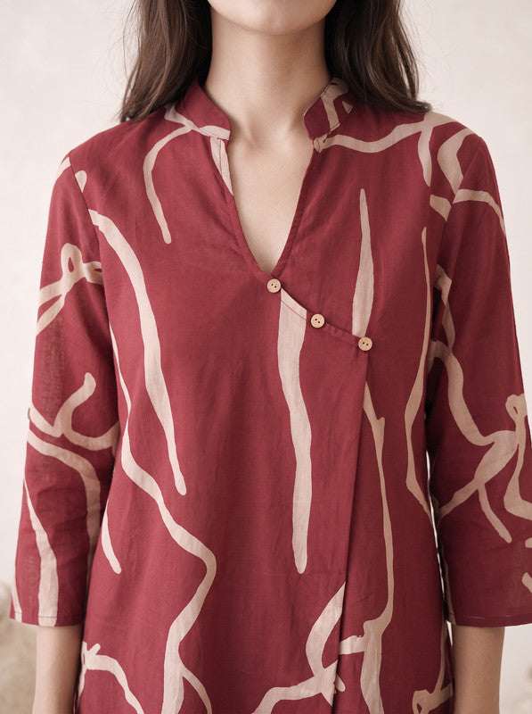 Maroon Abstract Printed Cotton Co-Ord Set