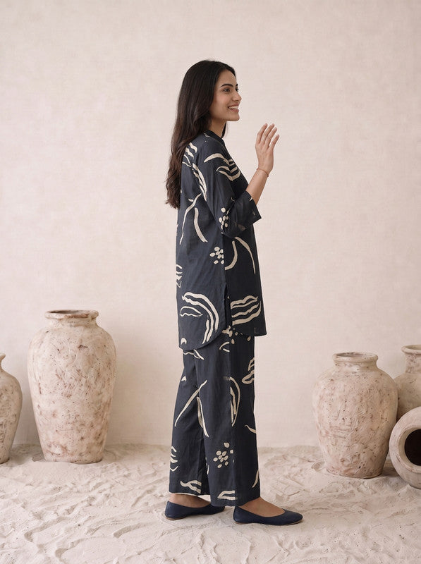 Black Abstract Printed Cotton Co-Ord Set