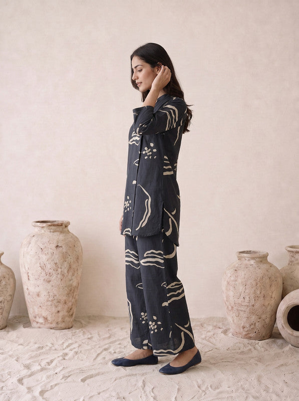 Black Abstract Printed Cotton Co-Ord Set