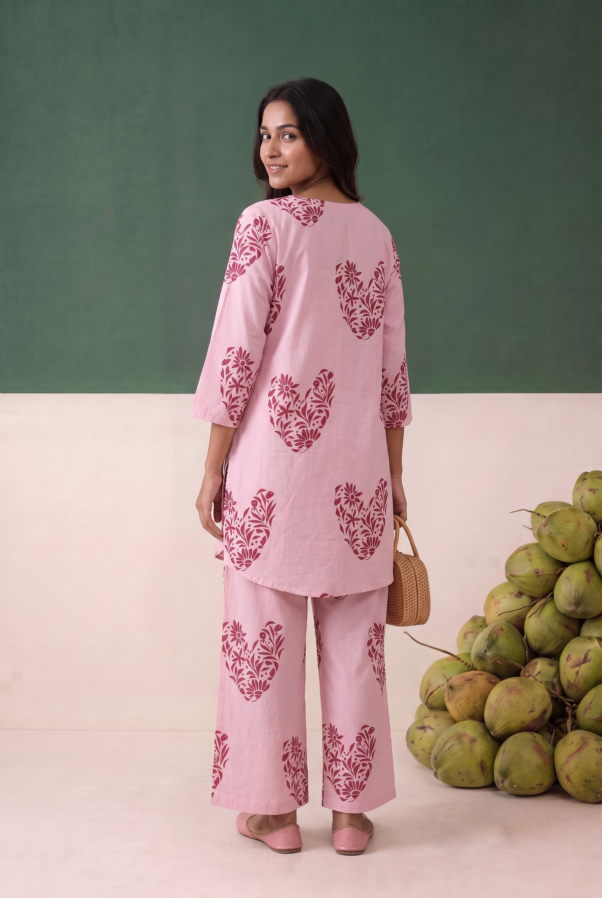 Pink Floral Pattern Printed Cotton Co-ord Set