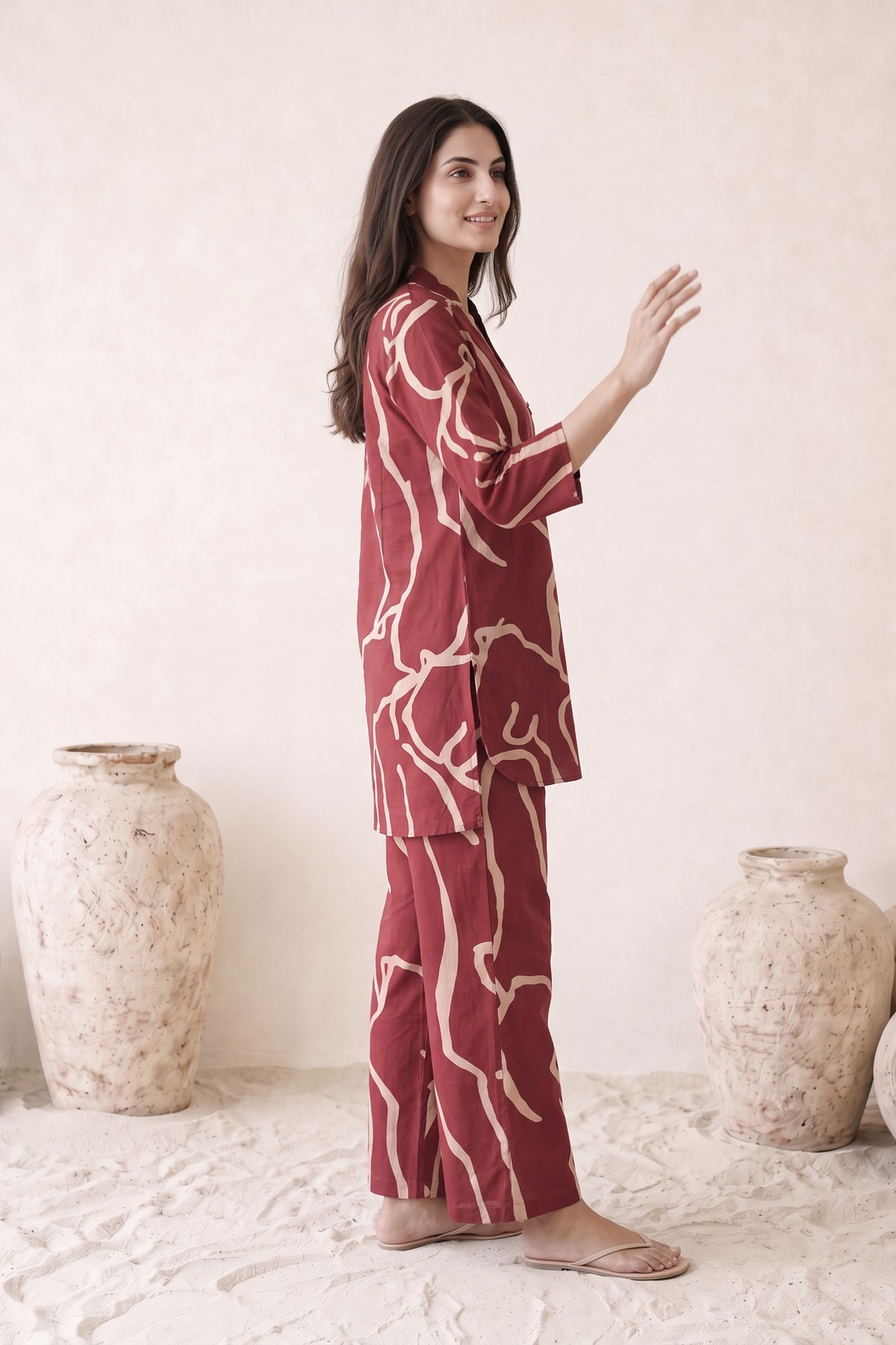Maroon Abstract Printed Cotton Co-ord Set