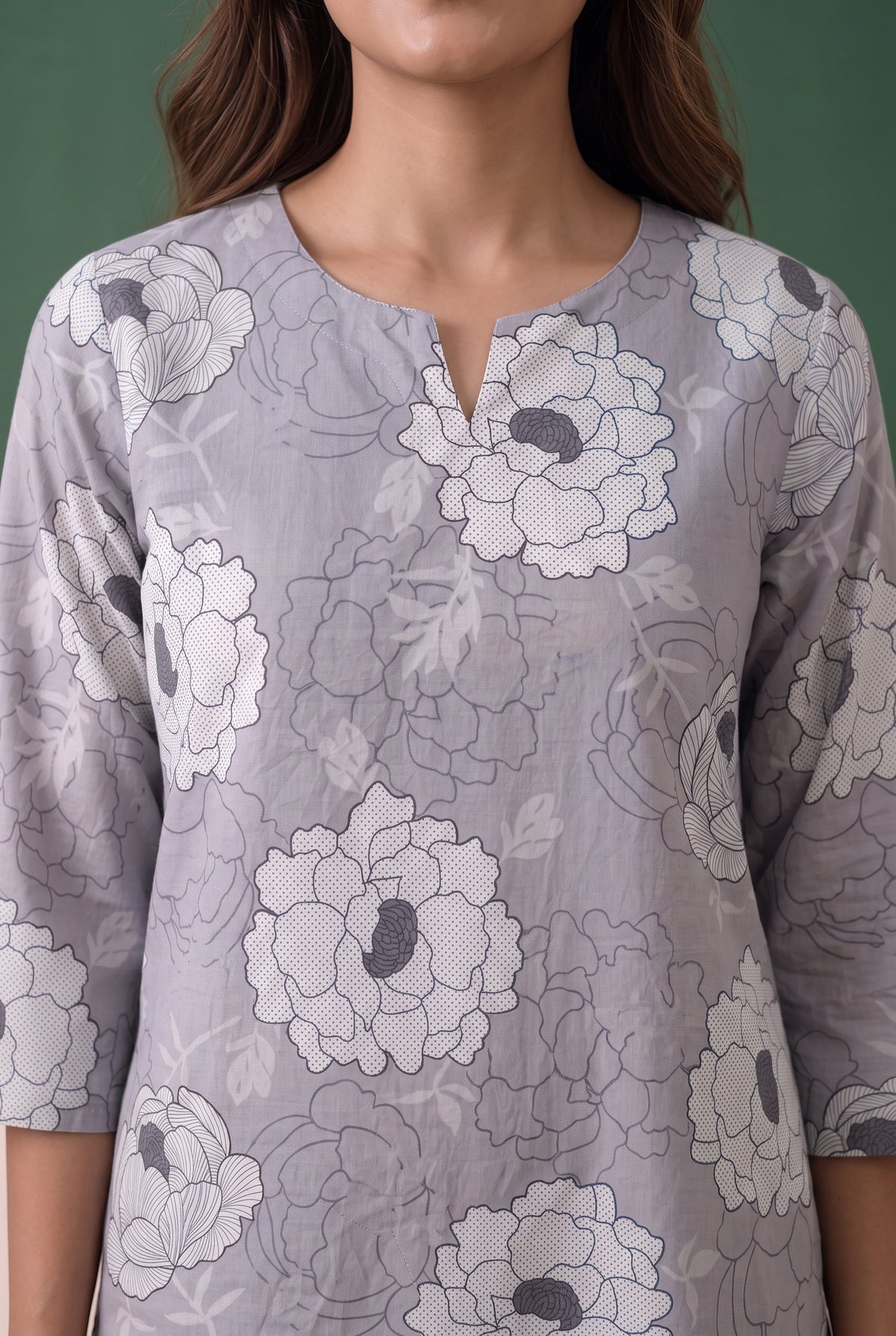 Grey Floral Printed Cotton Co-ord Set