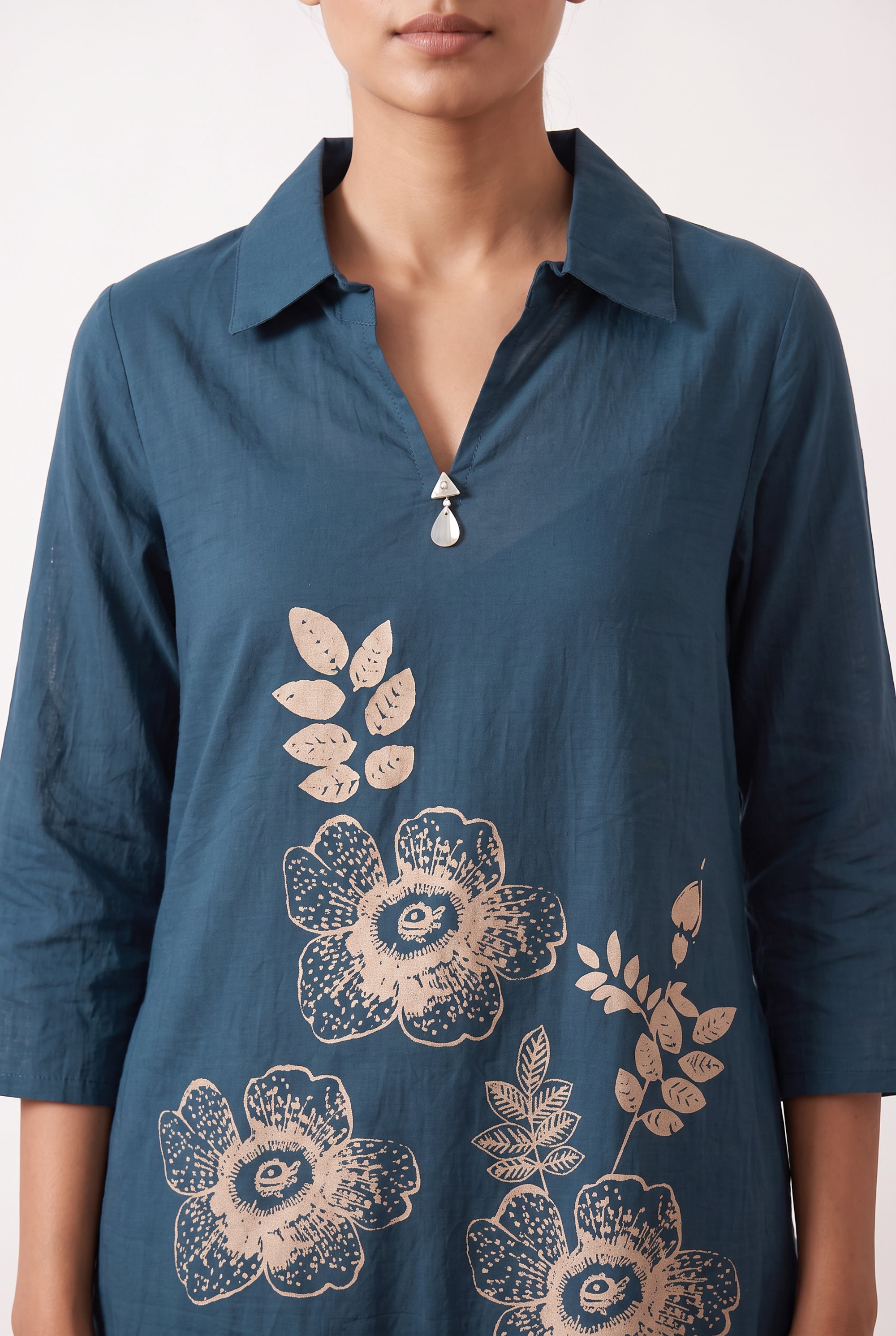Blue Botanical Sketch Printed Cotton Two-Piece Co-ord Set