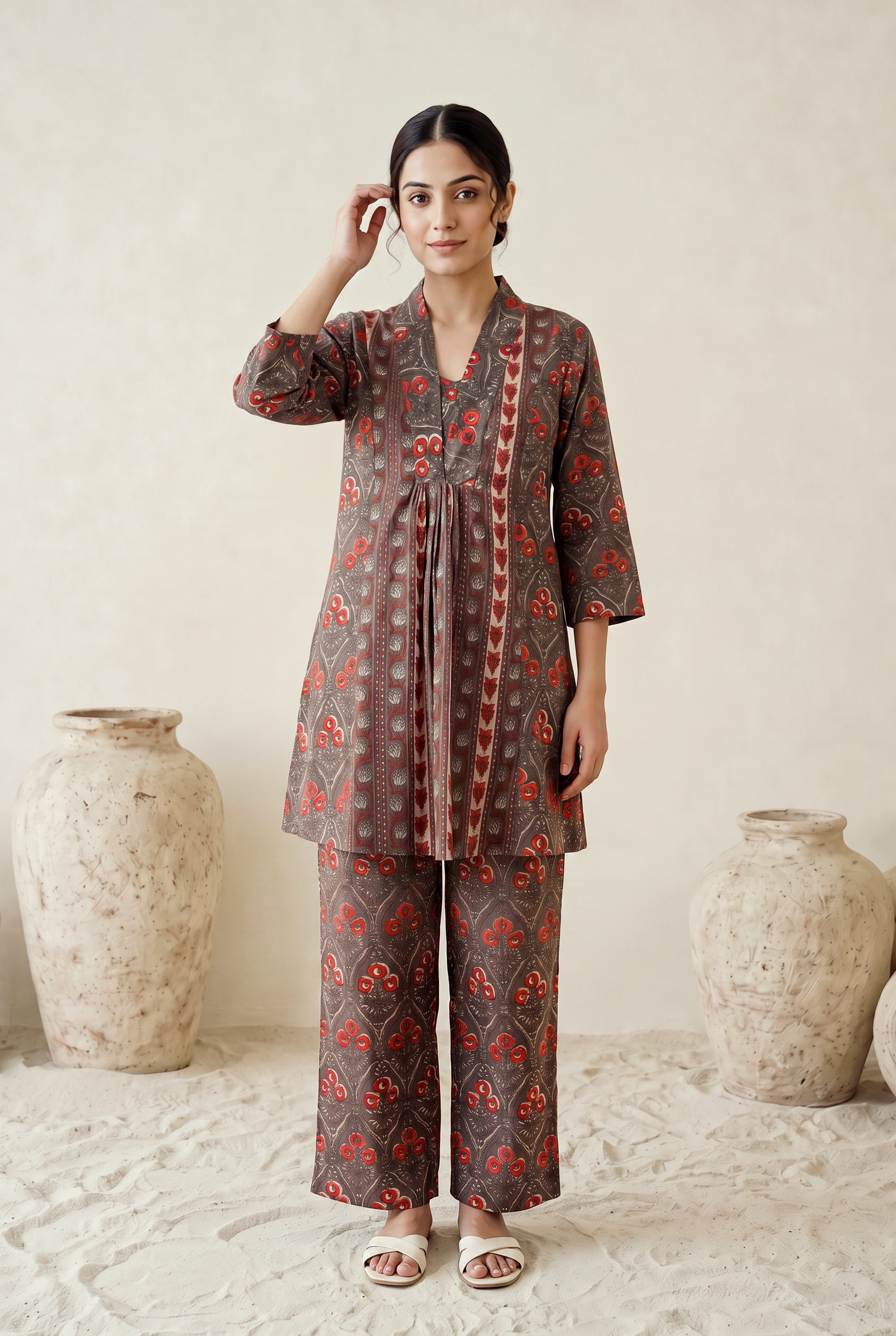 Ajrakh Print Front Pleat Cotton Co-ord Set