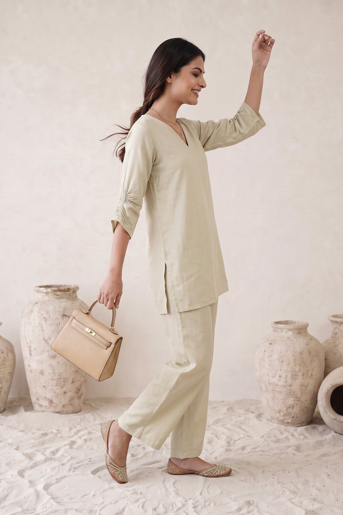 Ivory Solid Russian Silk Co-Ord Set