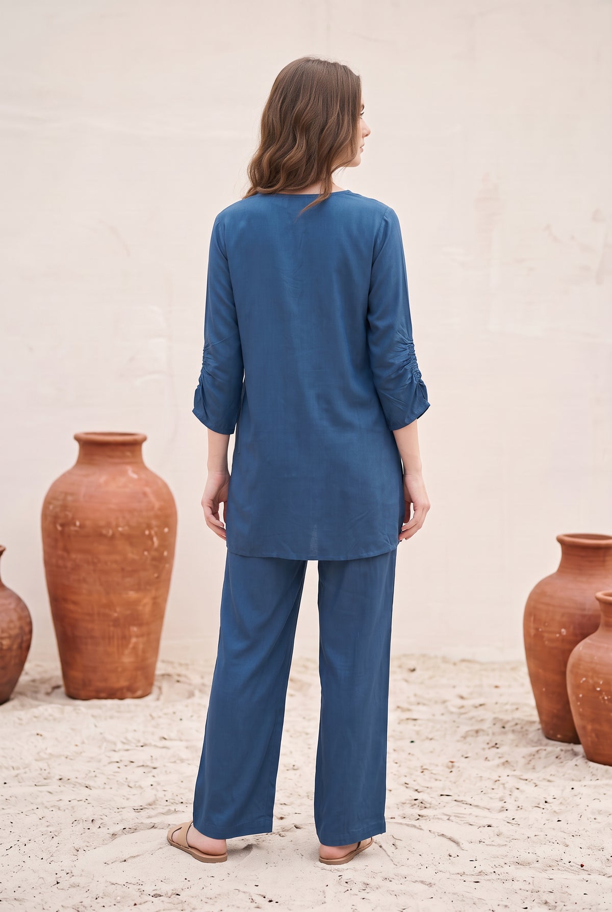 Blue Solid Russian Silk Co-Ord Set