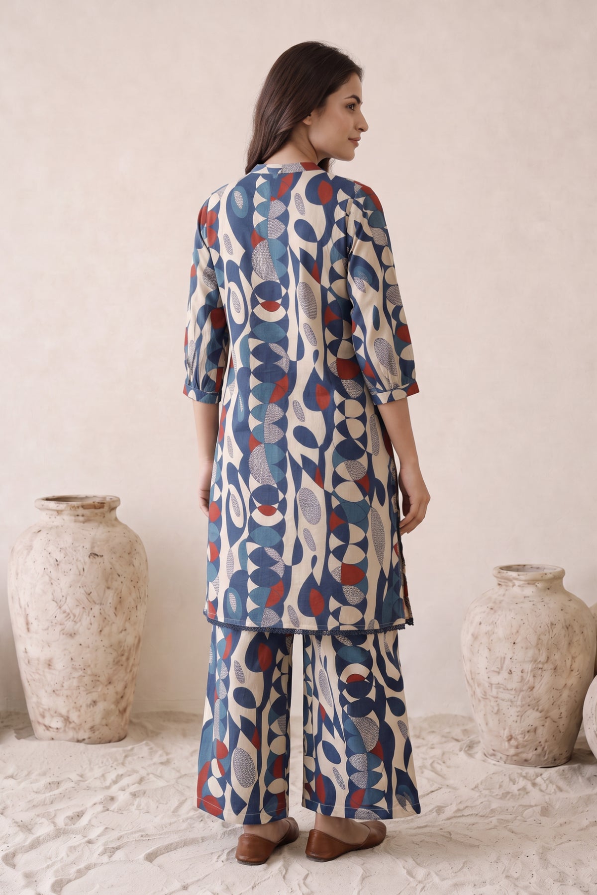 Geometric Print Blue Cotton Co-ord Set
