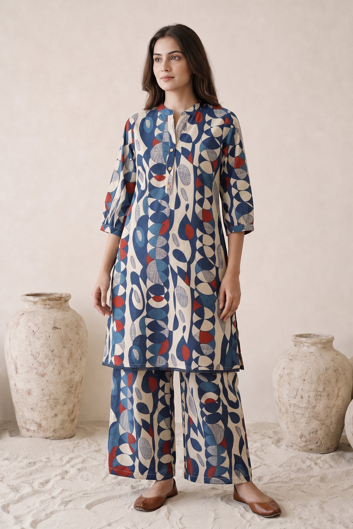 Geometric Print Blue Cotton Co-ord Set