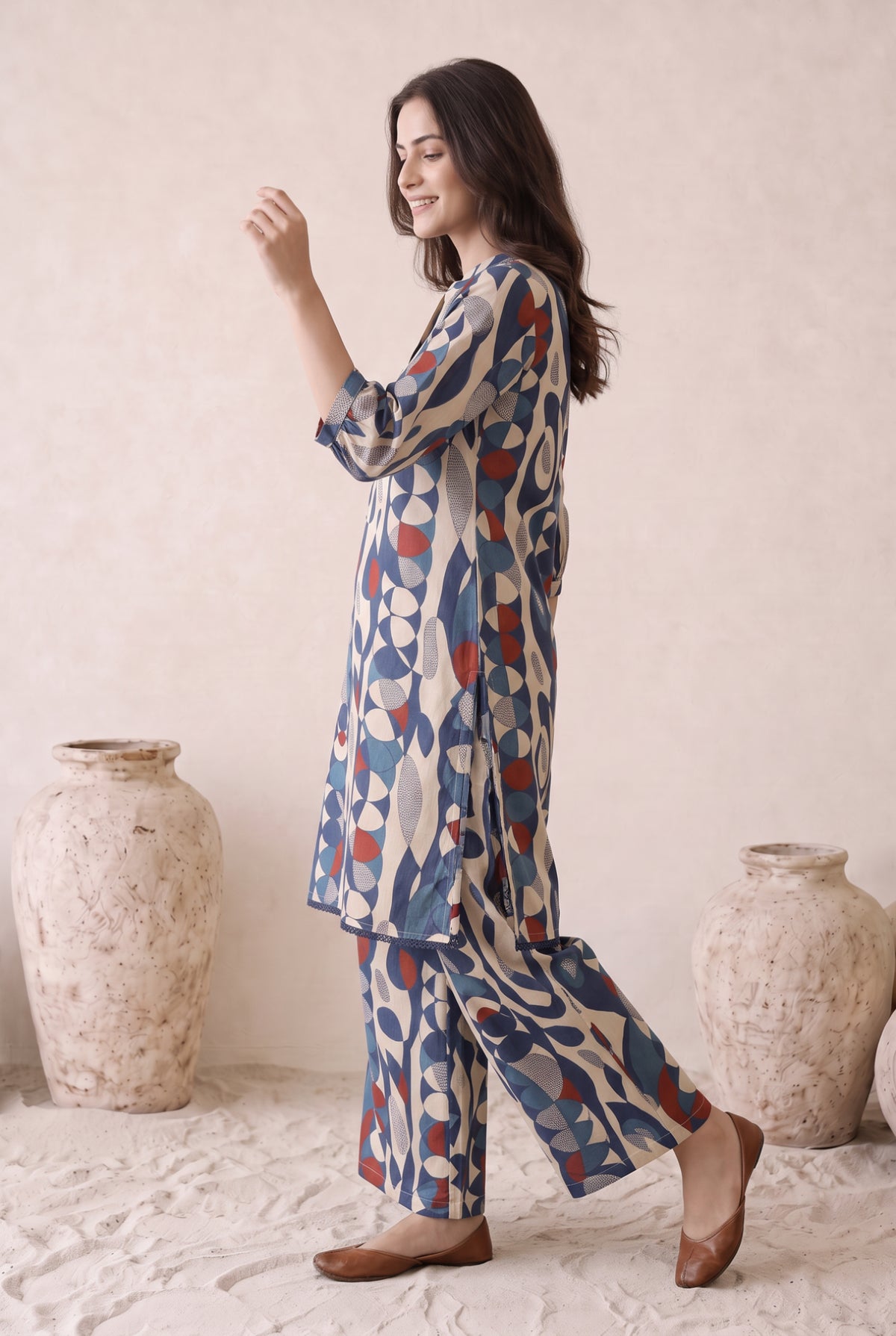 Geometric Print Blue Cotton Co-ord Set