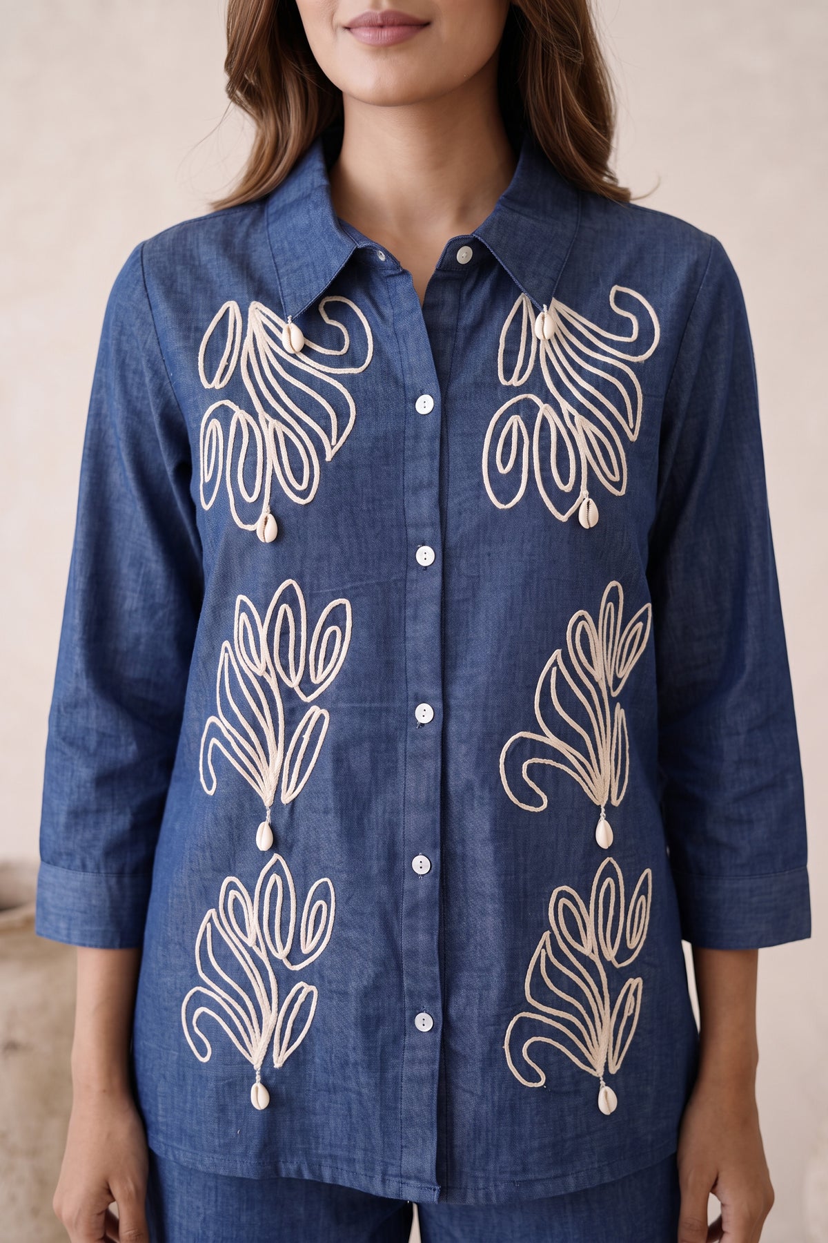 Indigo Embroidered Denim Cottom Co-ord Set