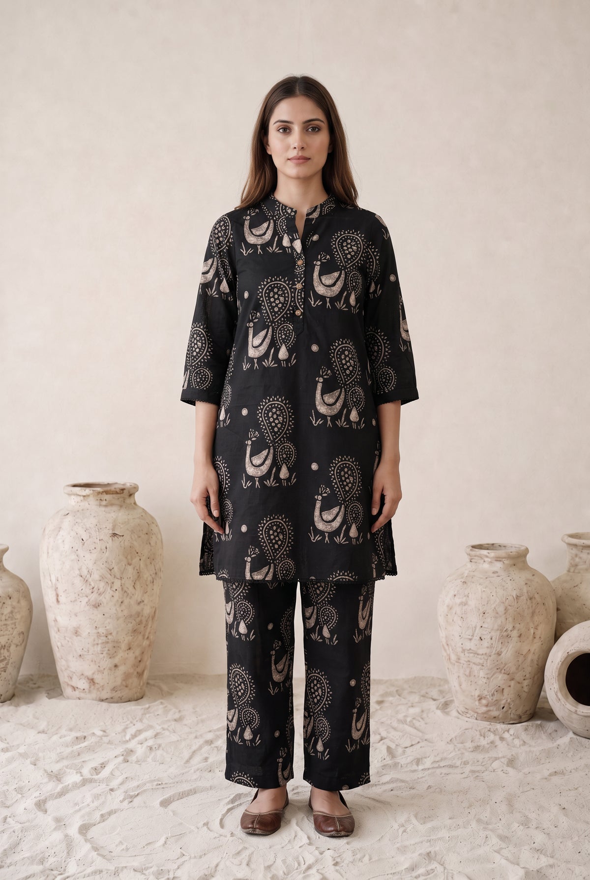 Black Heritage Paisley Cotton Kurta Set