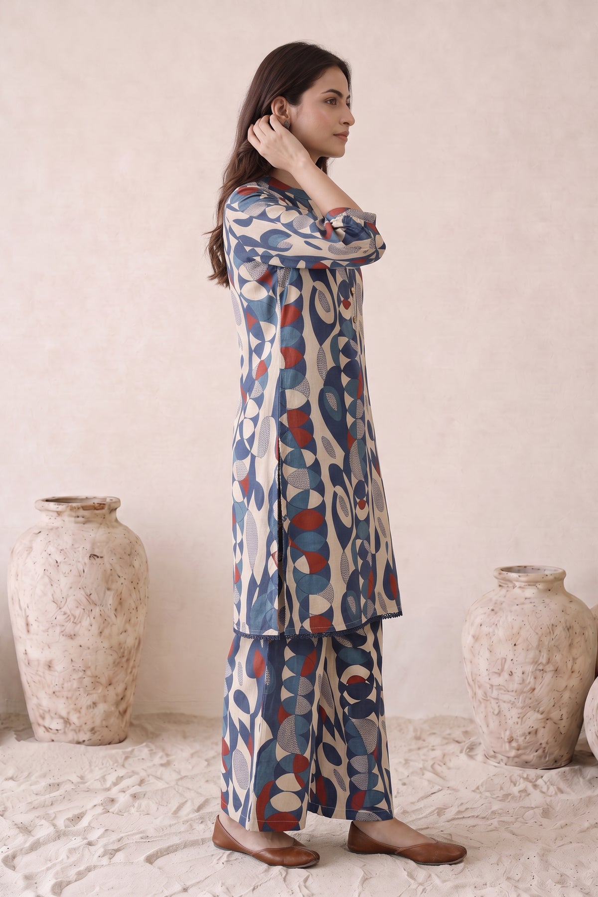 Geometric Print Blue Cotton Co-ord Set