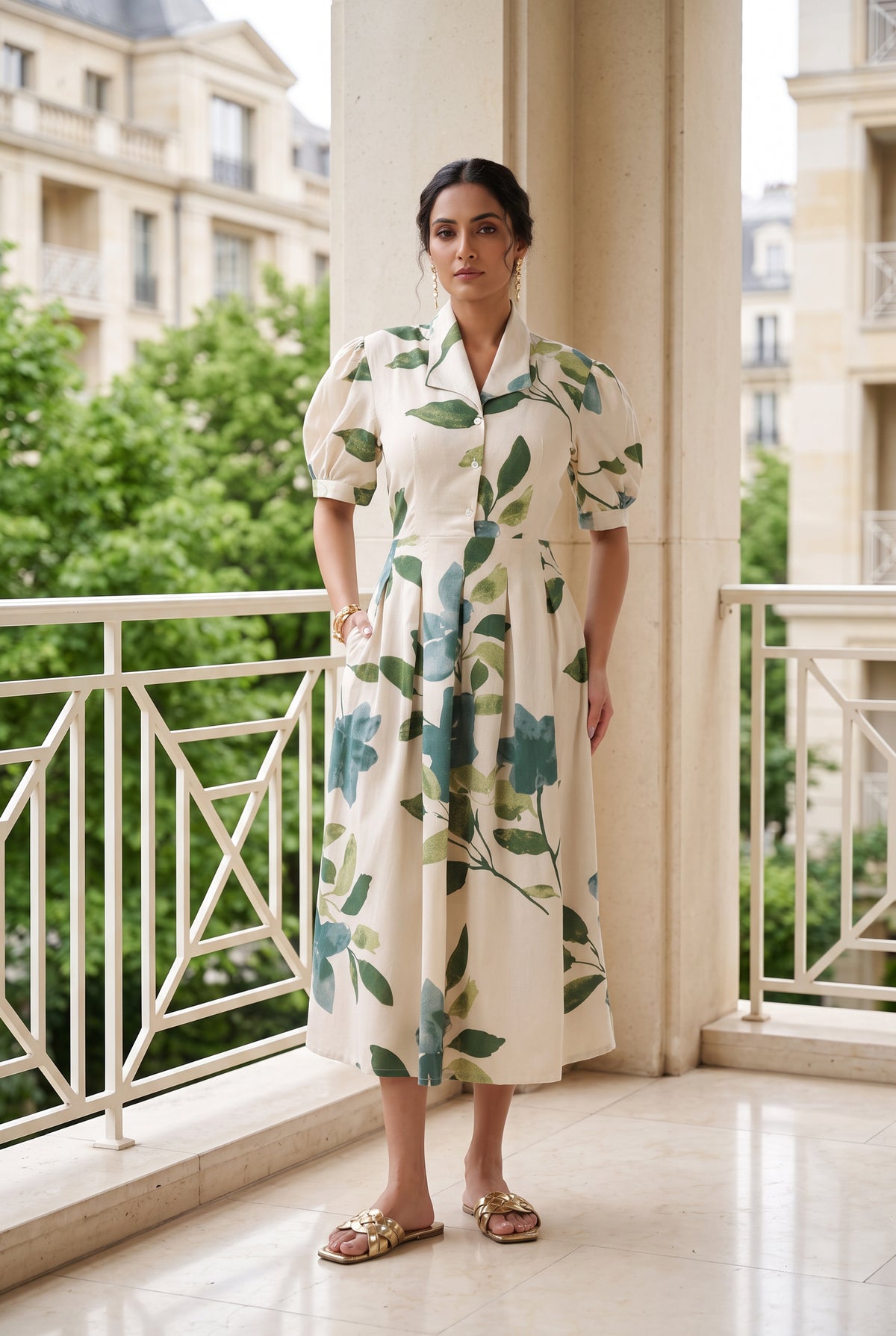 Verdant Leaf Cotton Flex Dress
