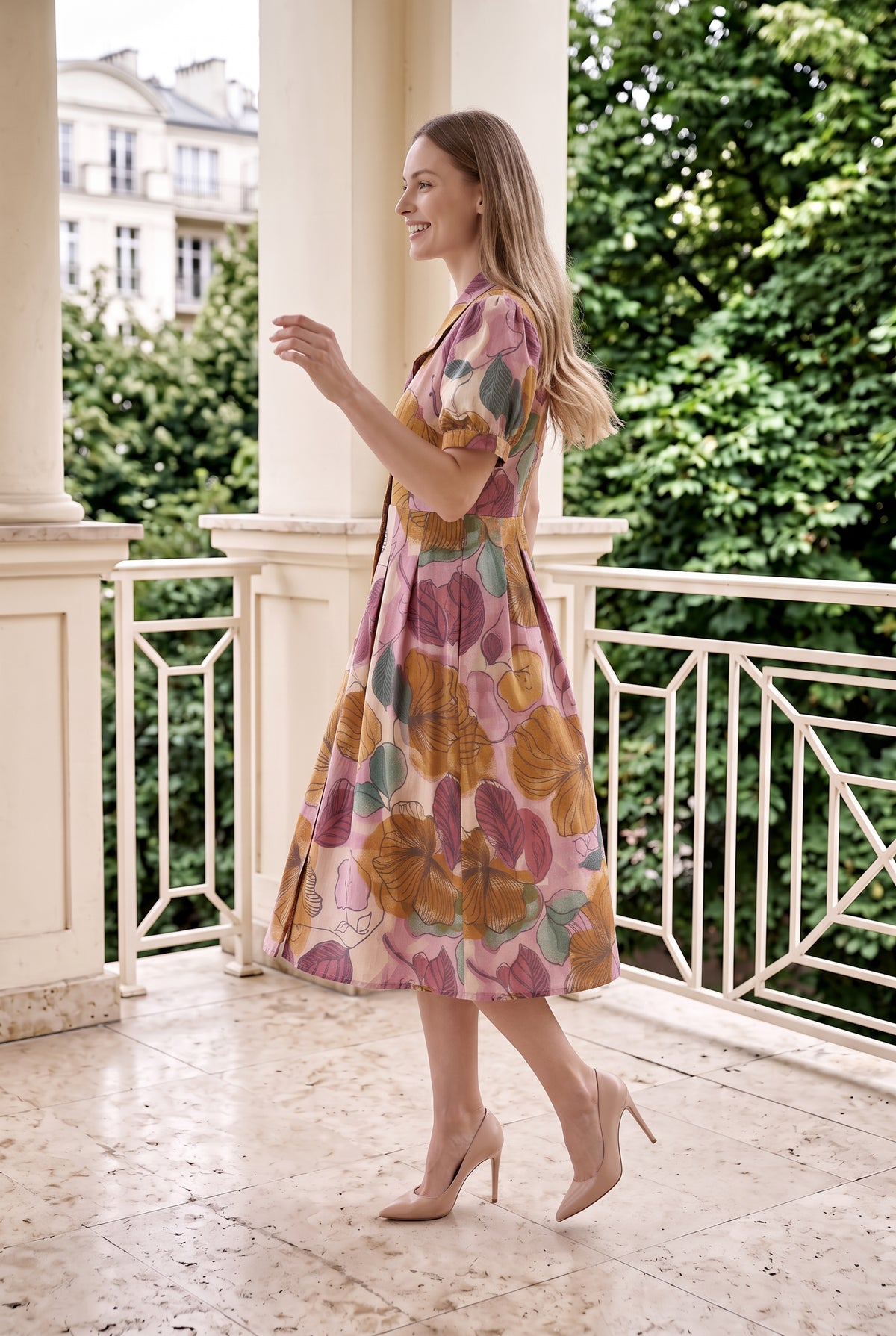 Botanical Bloom Multicloured Cotton Midi Dress