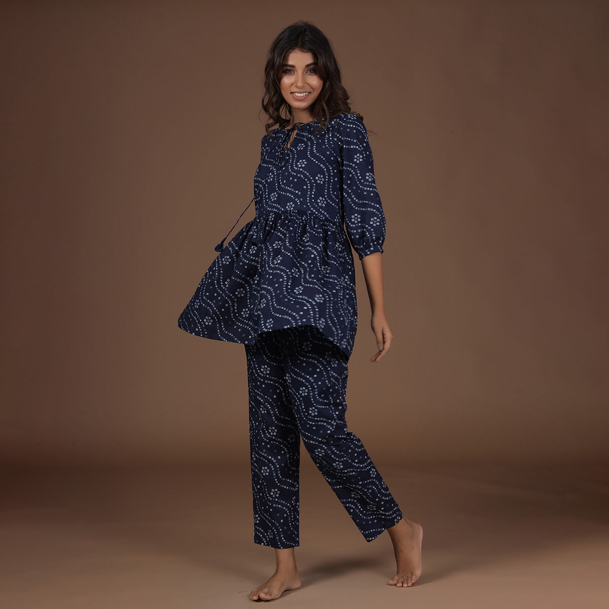 Peplum Top Loungewear Set Blue Bandhej JISORA