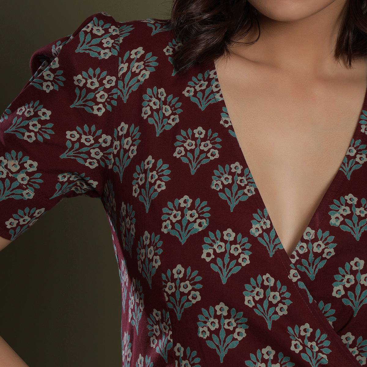 Aloha Mora on Maroon Wrap-around Dress Jisora Jaipur