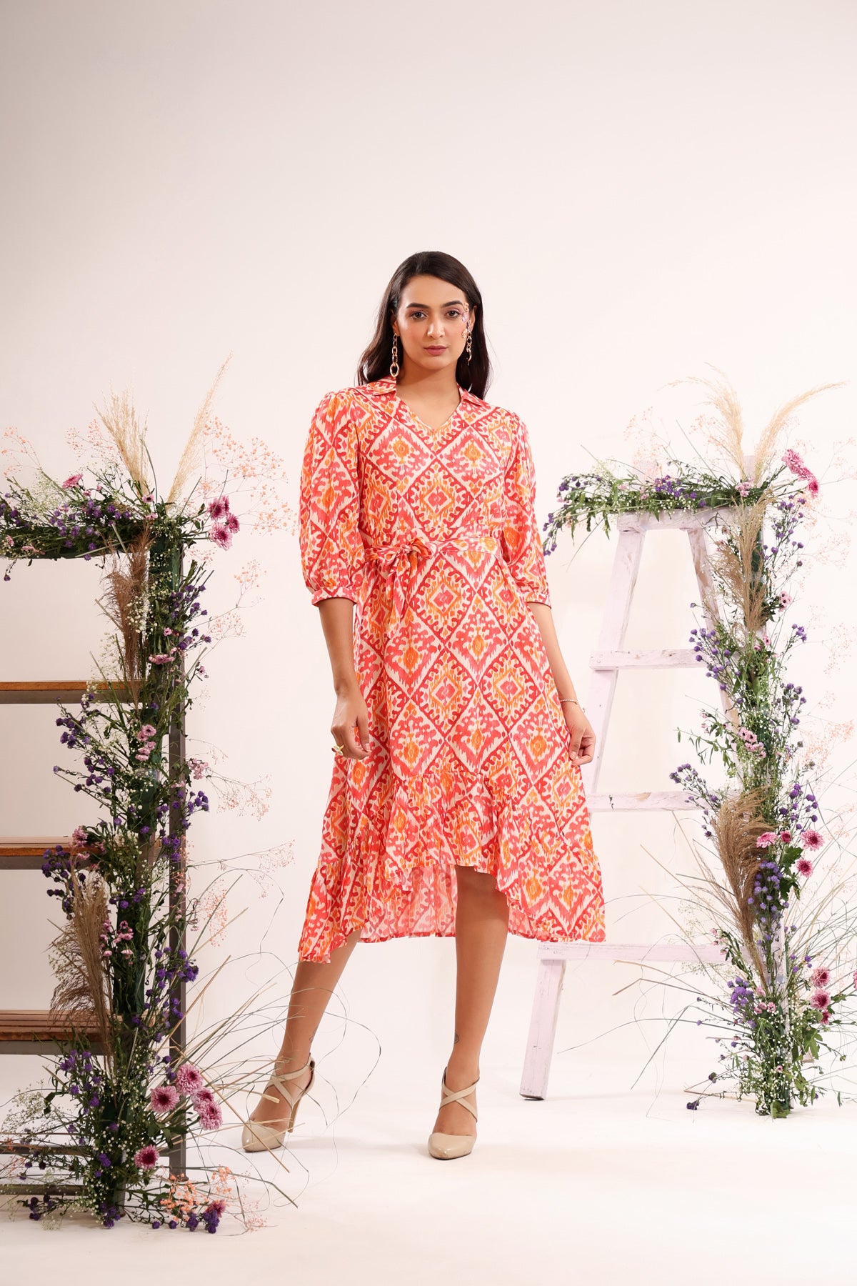Ikat Pop Muslin Silk Midi Dress