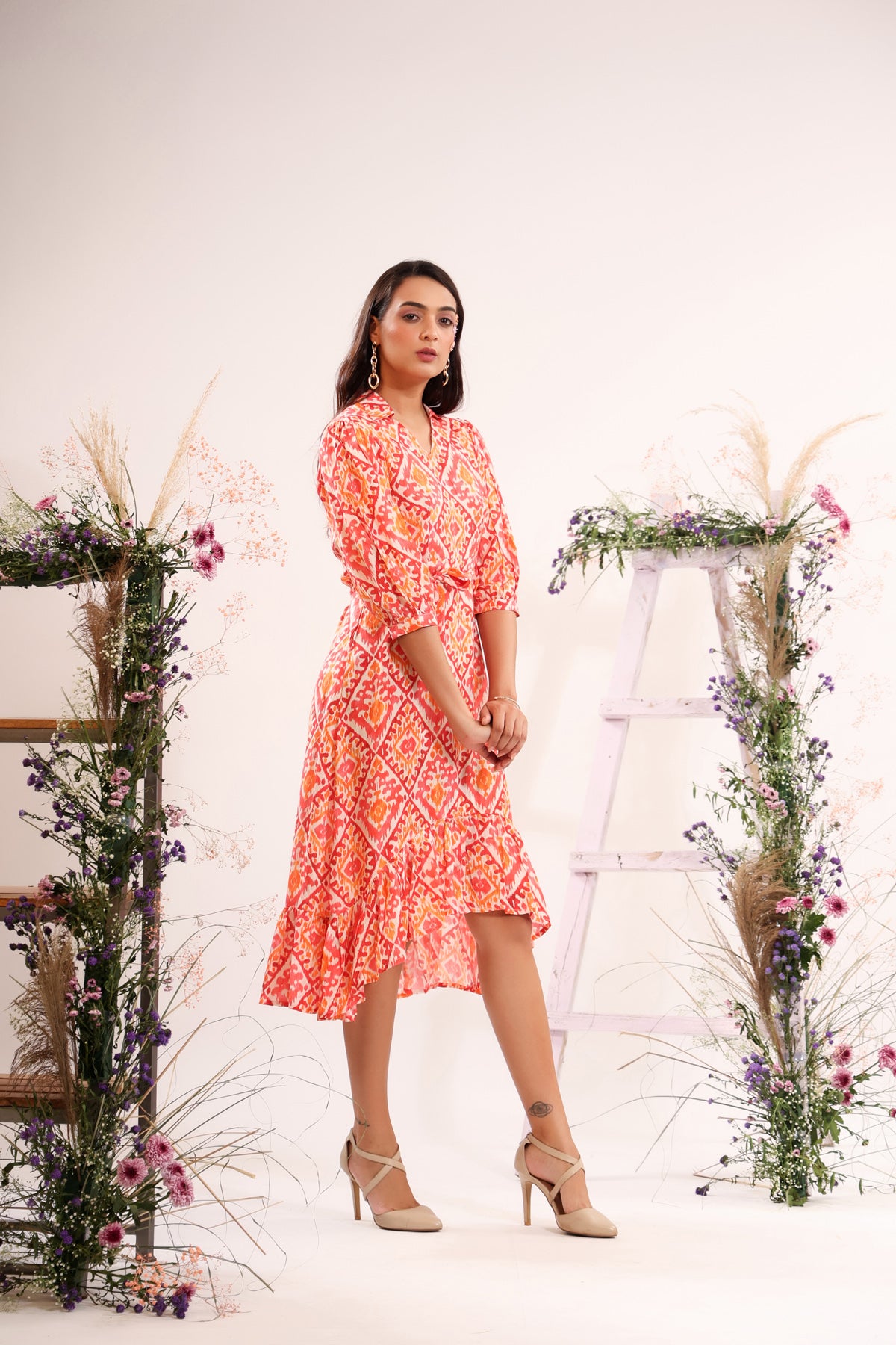 Ikat Pop Muslin Silk Midi Dress
