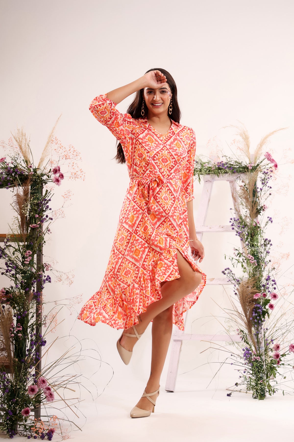 Ikat Pop Muslin Silk Midi Dress