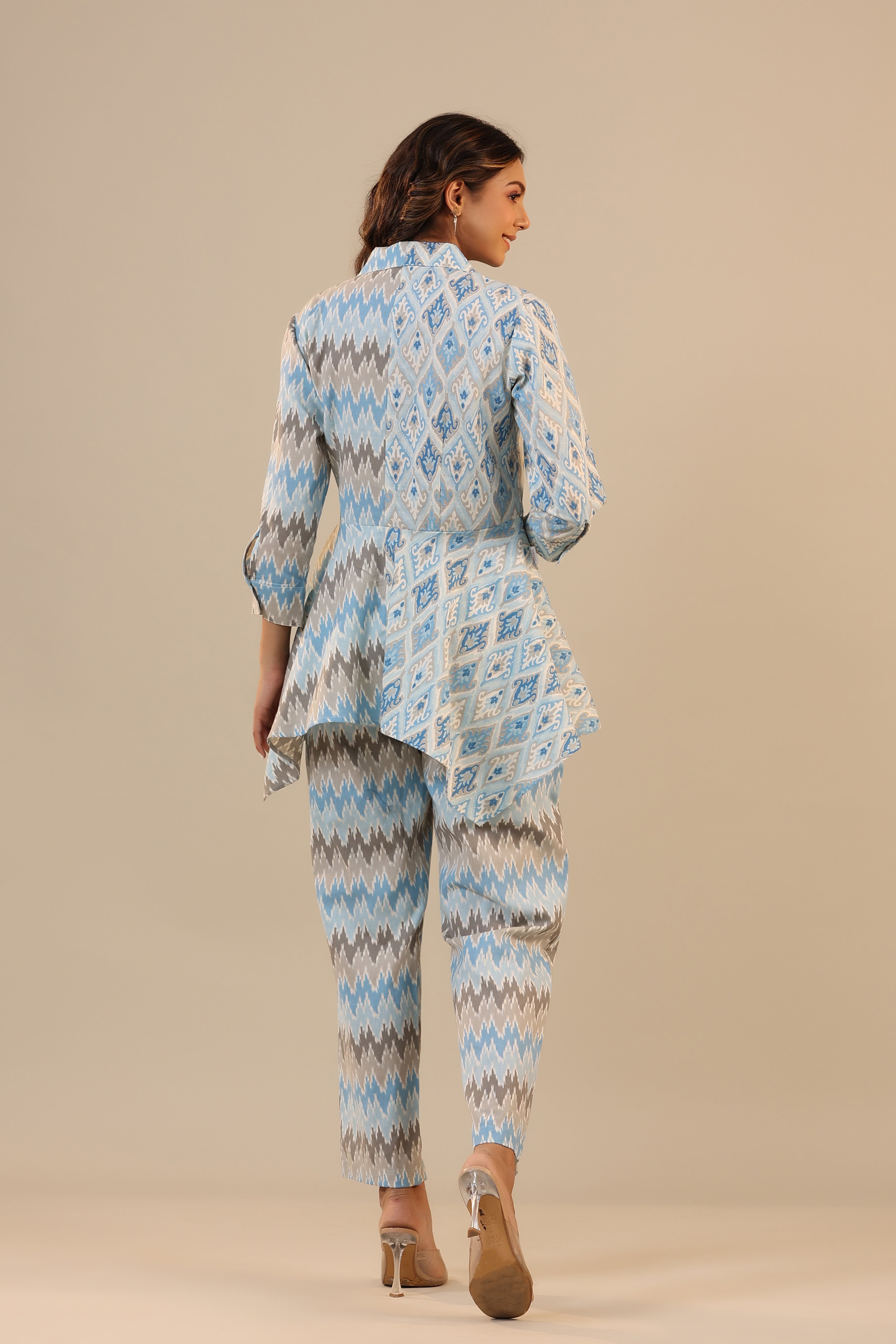 Blue Ikat Knot Cotton Flex Co-ord Set