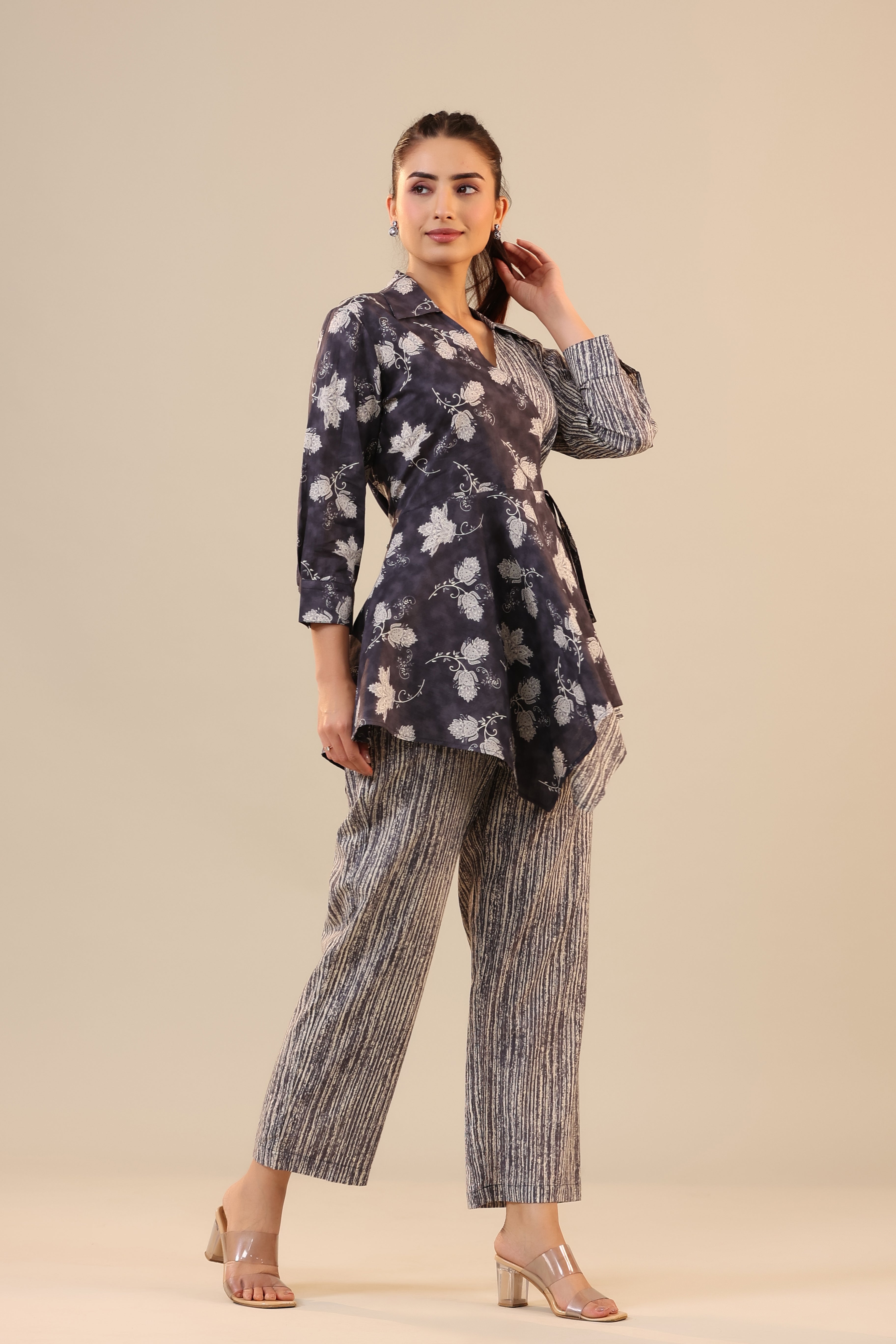 Grey Batik with Stripes on Knot Cotton Co-ord Set