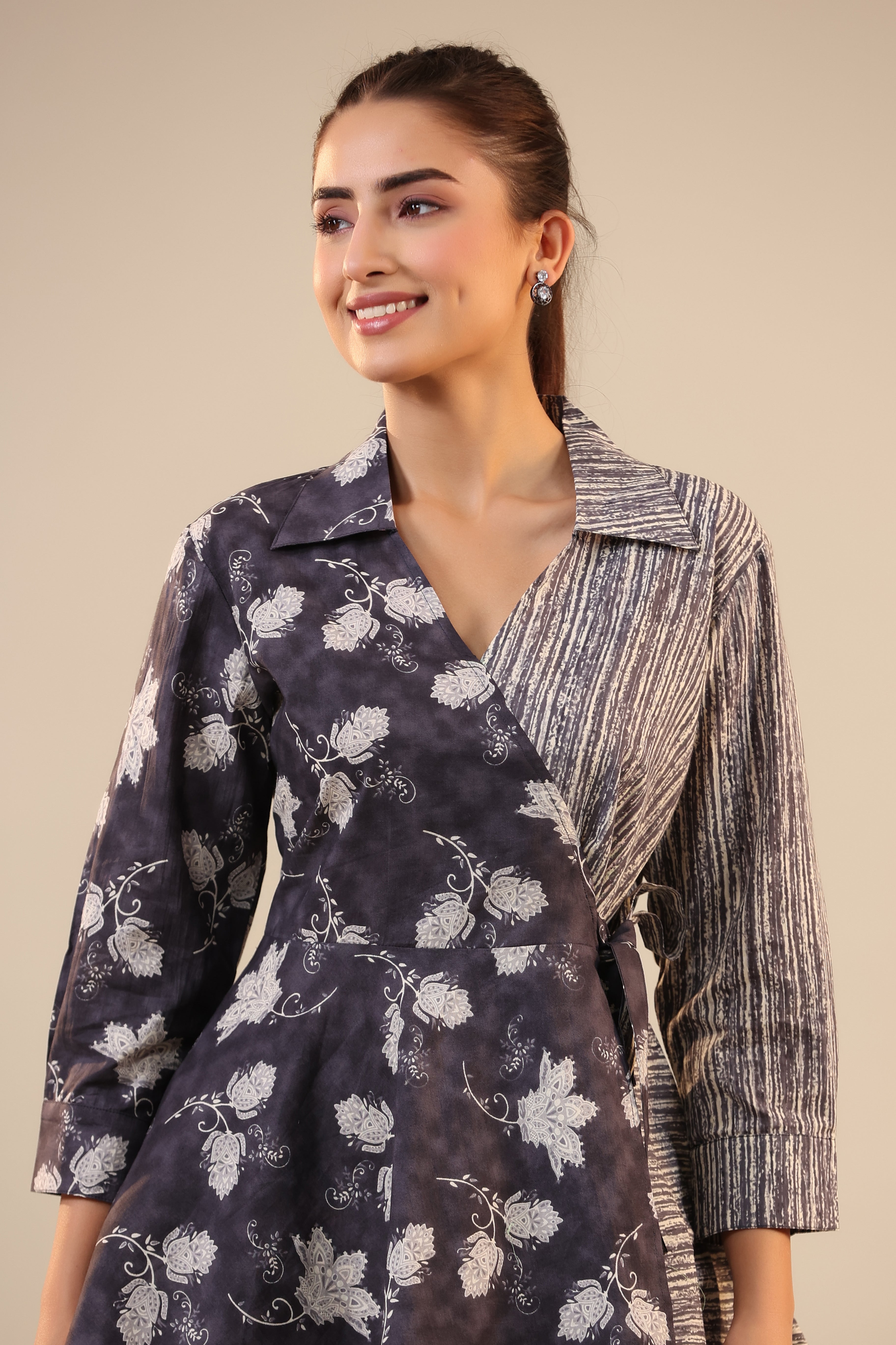 Grey Batik with Stripes on Knot Cotton Co-ord Set