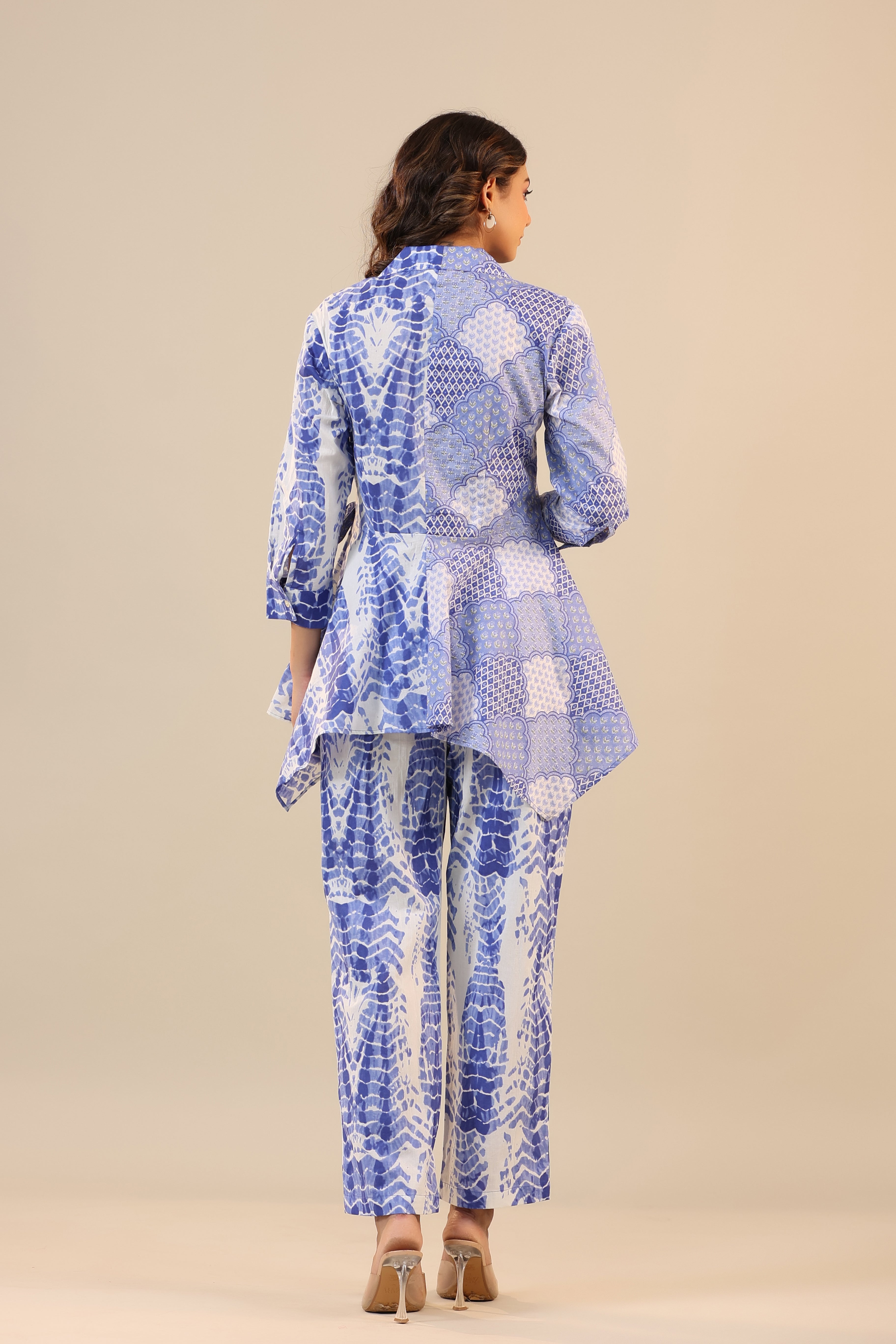 Blue Abstract Shibori Knot Cotton Co-ord Set