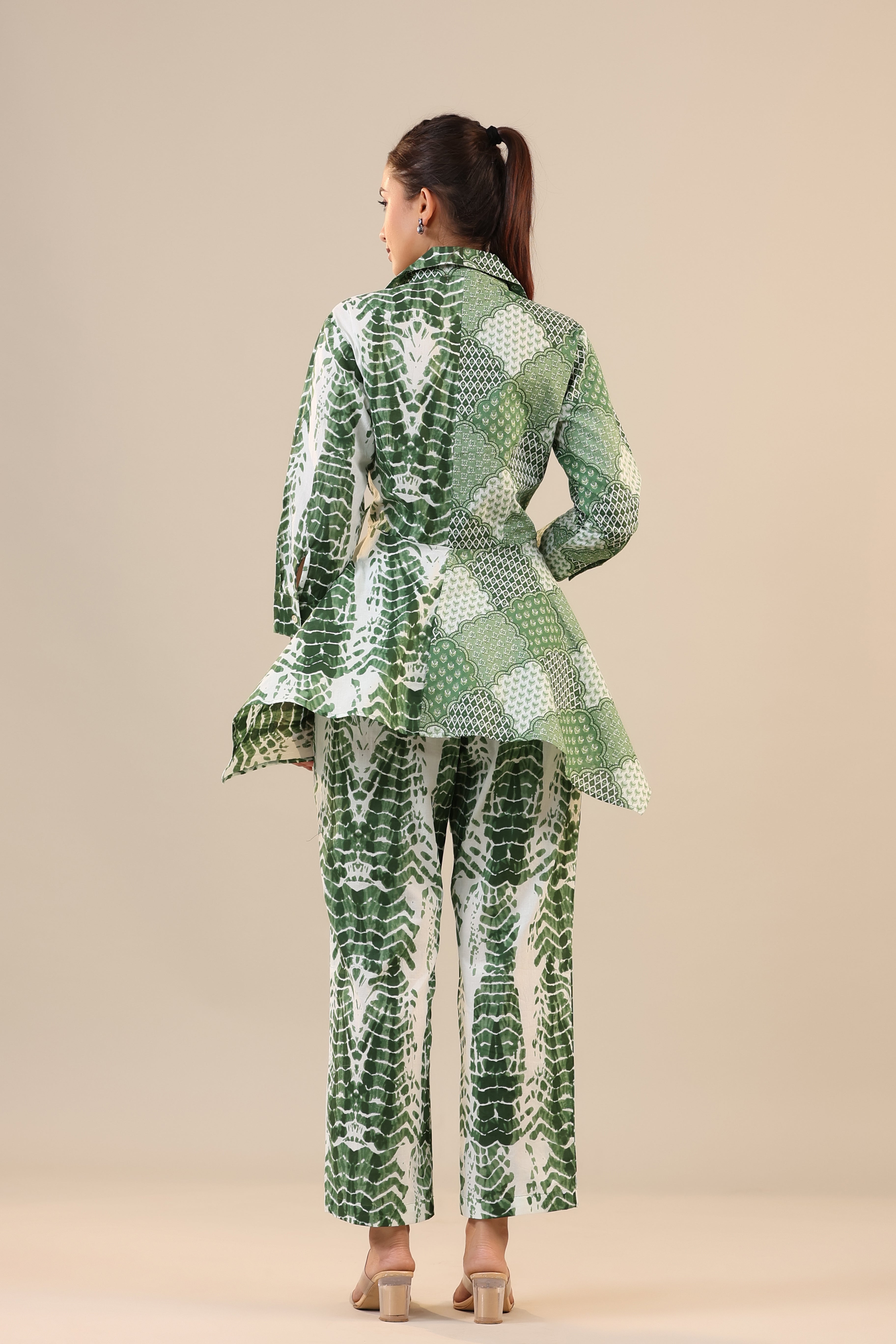 Green abstract Shibori Knot Cotton Loungewear Set