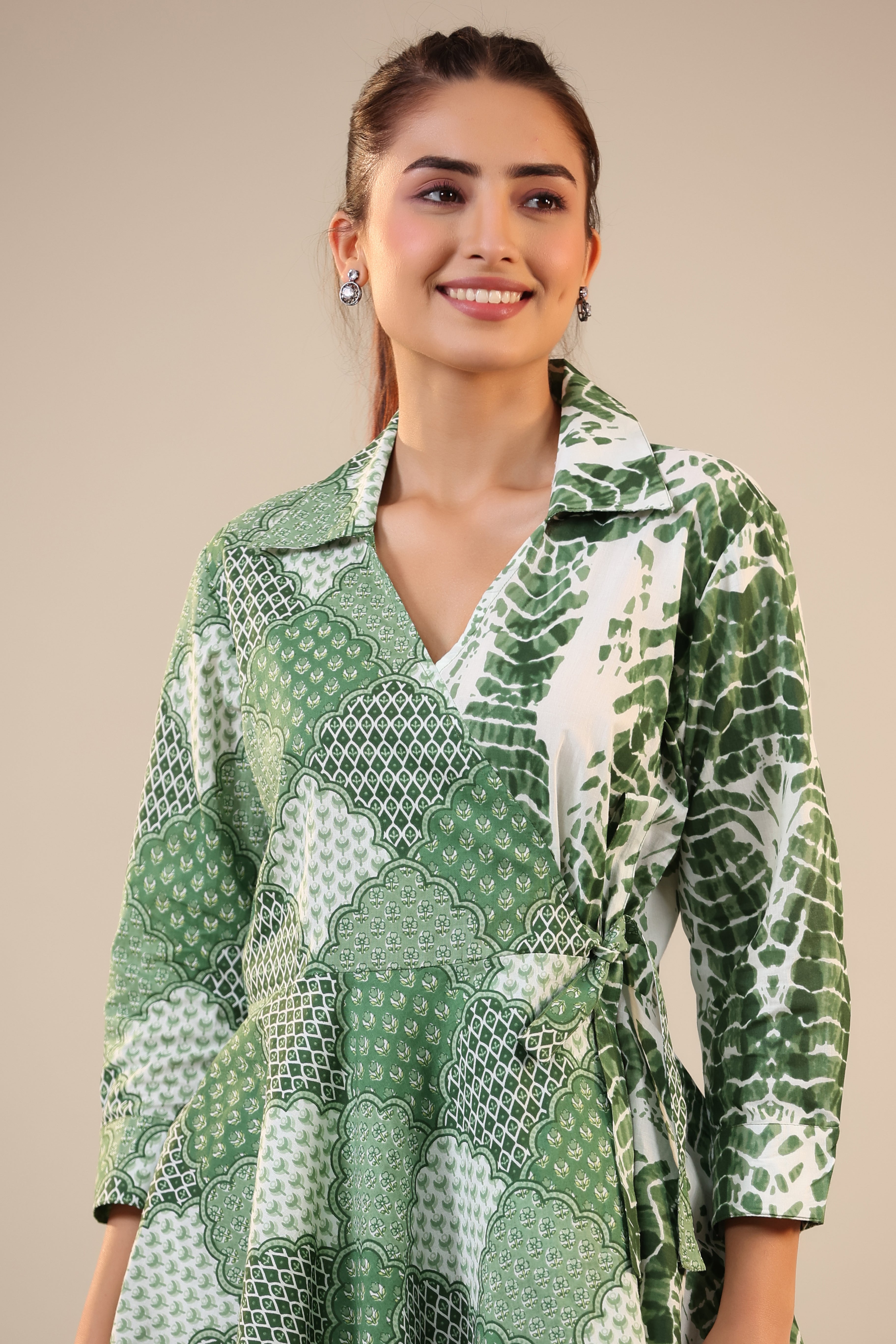Green abstract Shibori Knot Cotton Co-ord Set