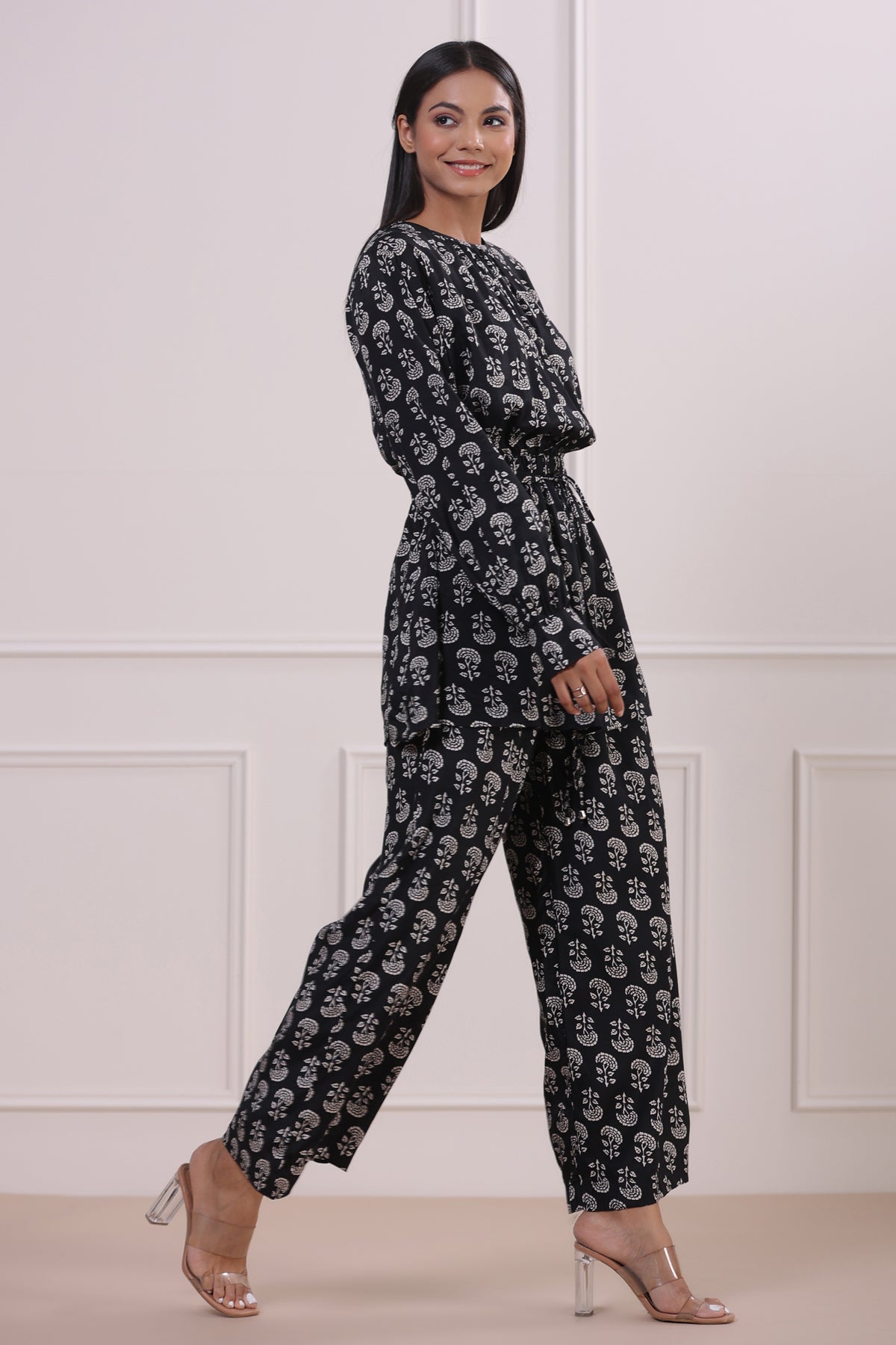 Dice Black Russian Silk Co-ord Set