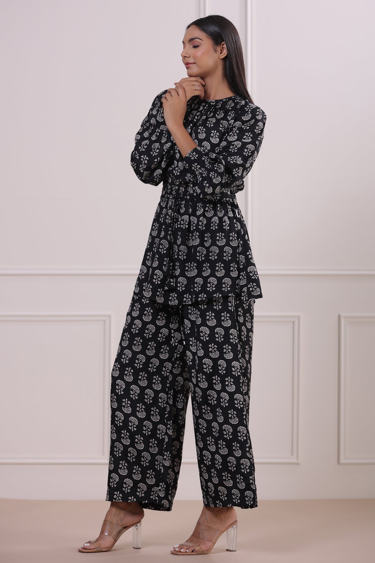 Dice Black Russian Silk Co-ord Set