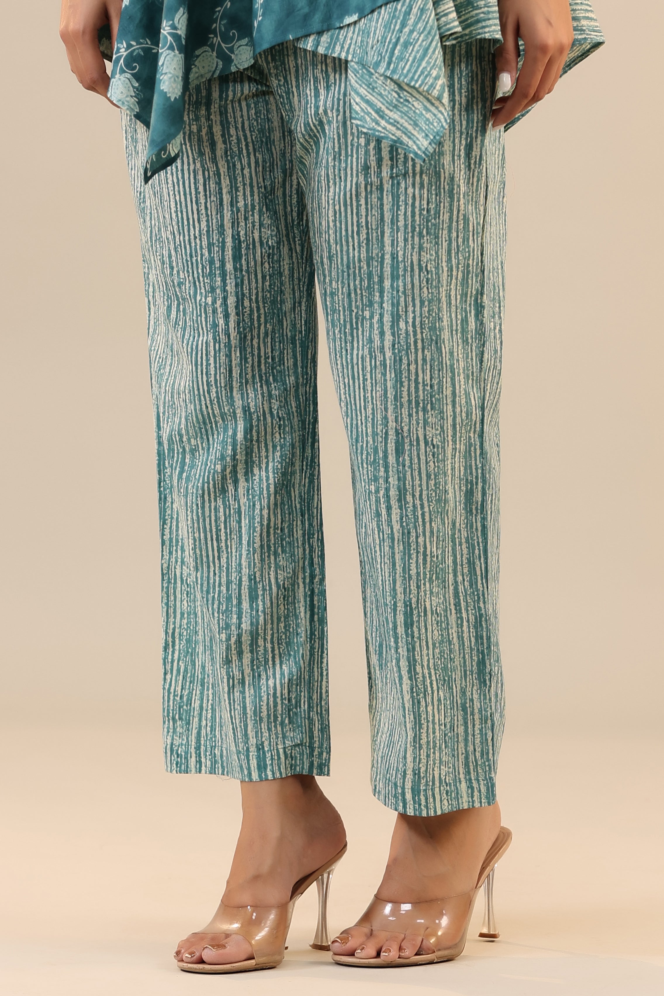 Stripes with Florals on Teal Knot Cotton Co-ord Set